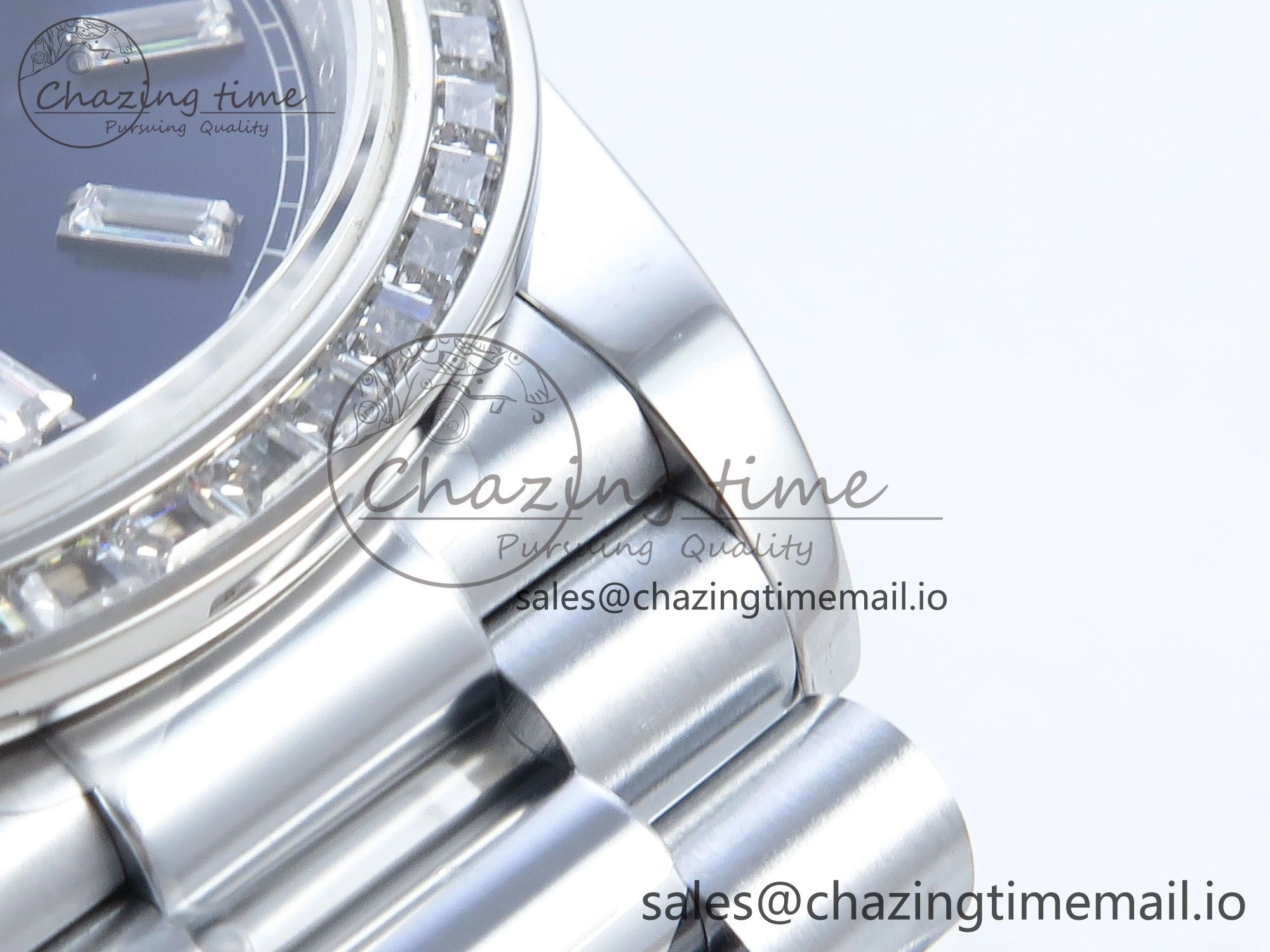 DayDate 40 SS QF 1:1 Best Edition Blue Crystal Dial Diamonds Bezel on President Bracelet A2836 V5 (Gain Weight)