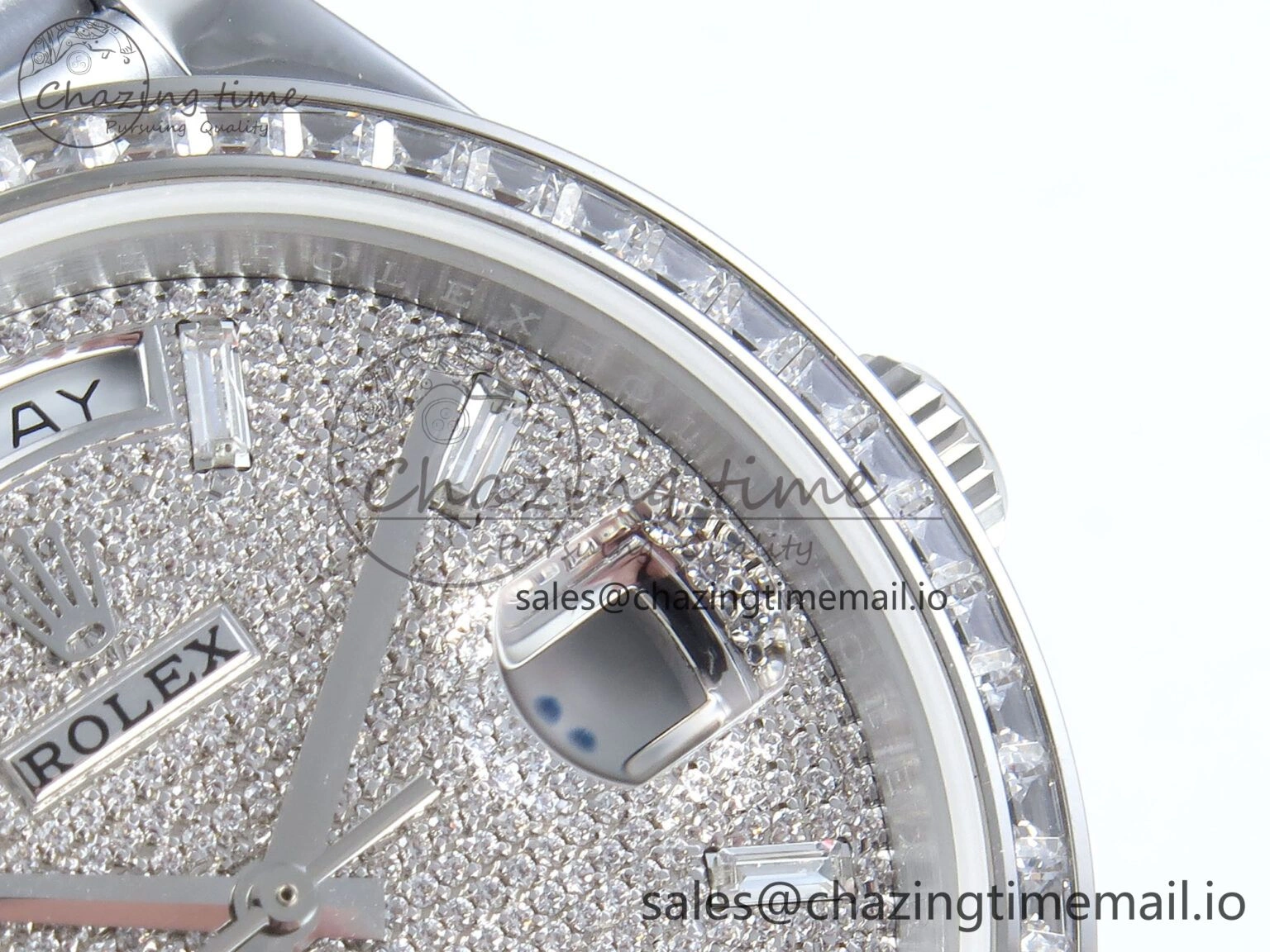 DayDate 40 SS QF 1:1 Best Edition Blue Diamonds Dial Diamonds Bezel on President Bracelet A2836 V5 (Gain Weight)