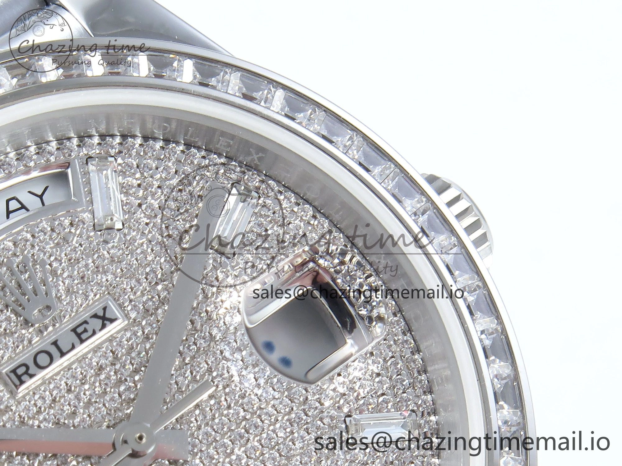 DayDate 40 SS QF 1:1 Best Edition Blue Diamonds Dial Diamonds Bezel on President Bracelet A2836 V5 (Gain Weight)