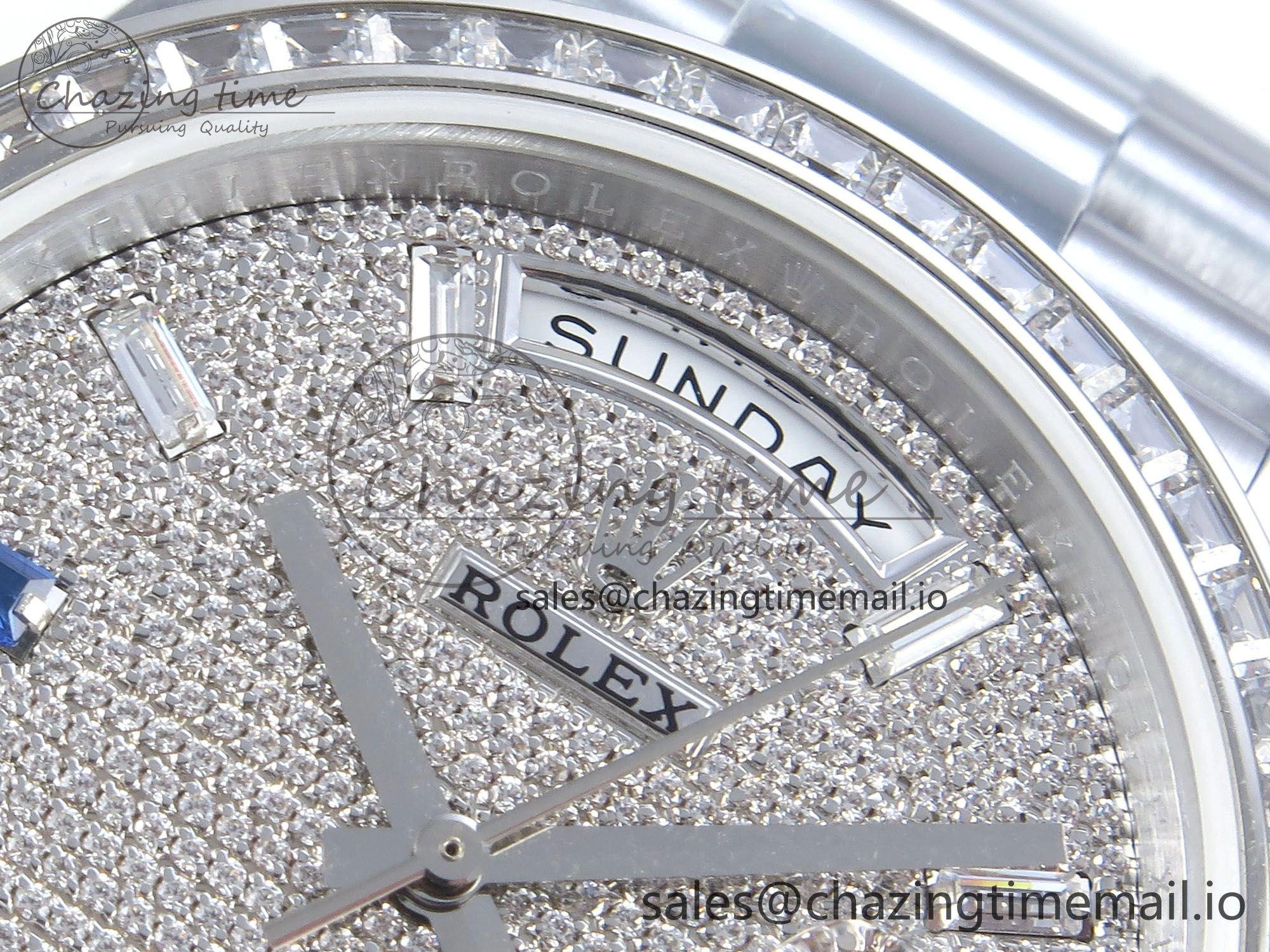 DayDate 40 SS QF 1:1 Best Edition Blue Diamonds Dial Diamonds Bezel on President Bracelet A2836 V5 (Gain Weight)
