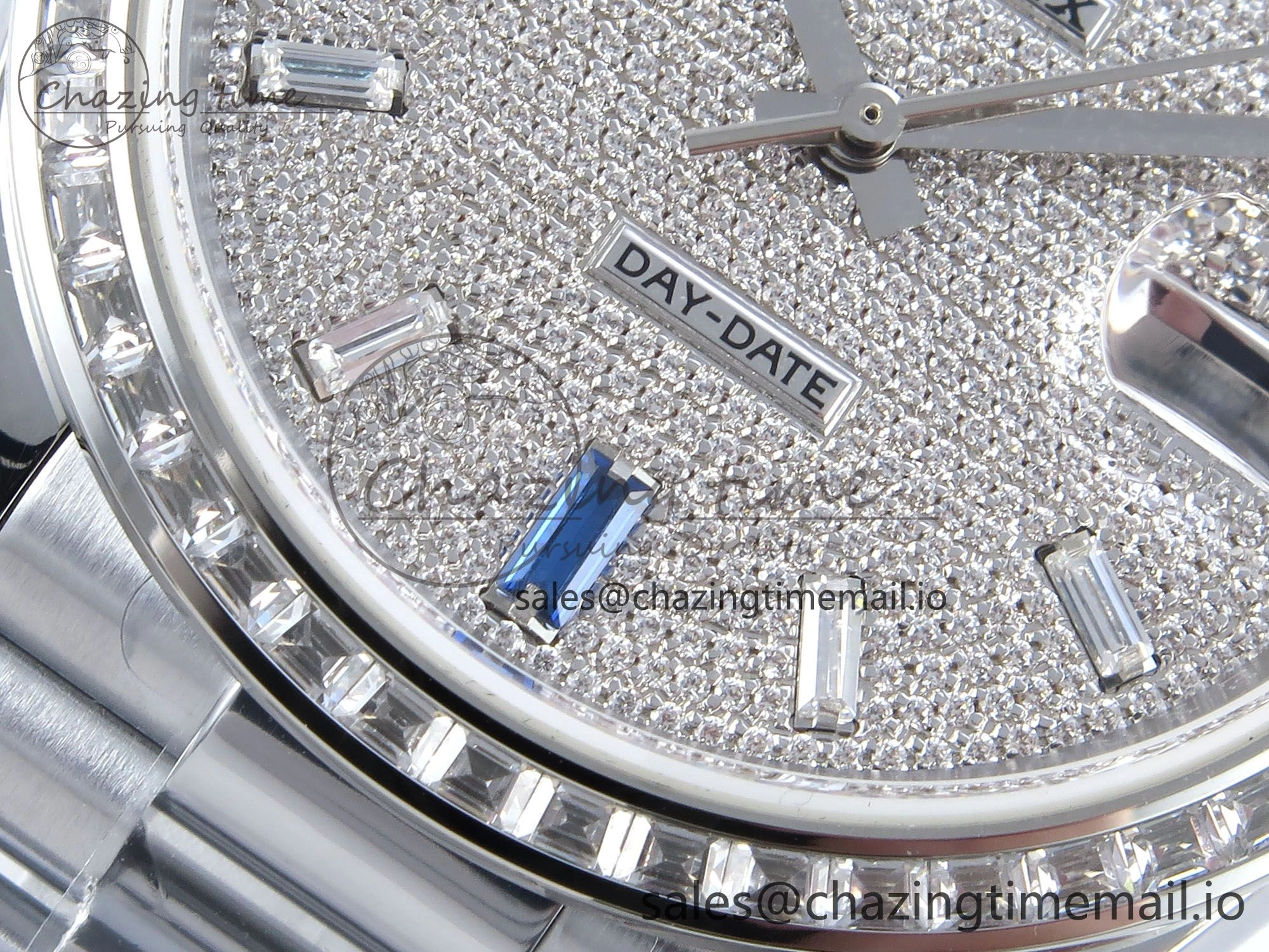 DayDate 40 SS QF 1:1 Best Edition Blue Diamonds Dial Diamonds Bezel on President Bracelet A2836 V5 (Gain Weight)