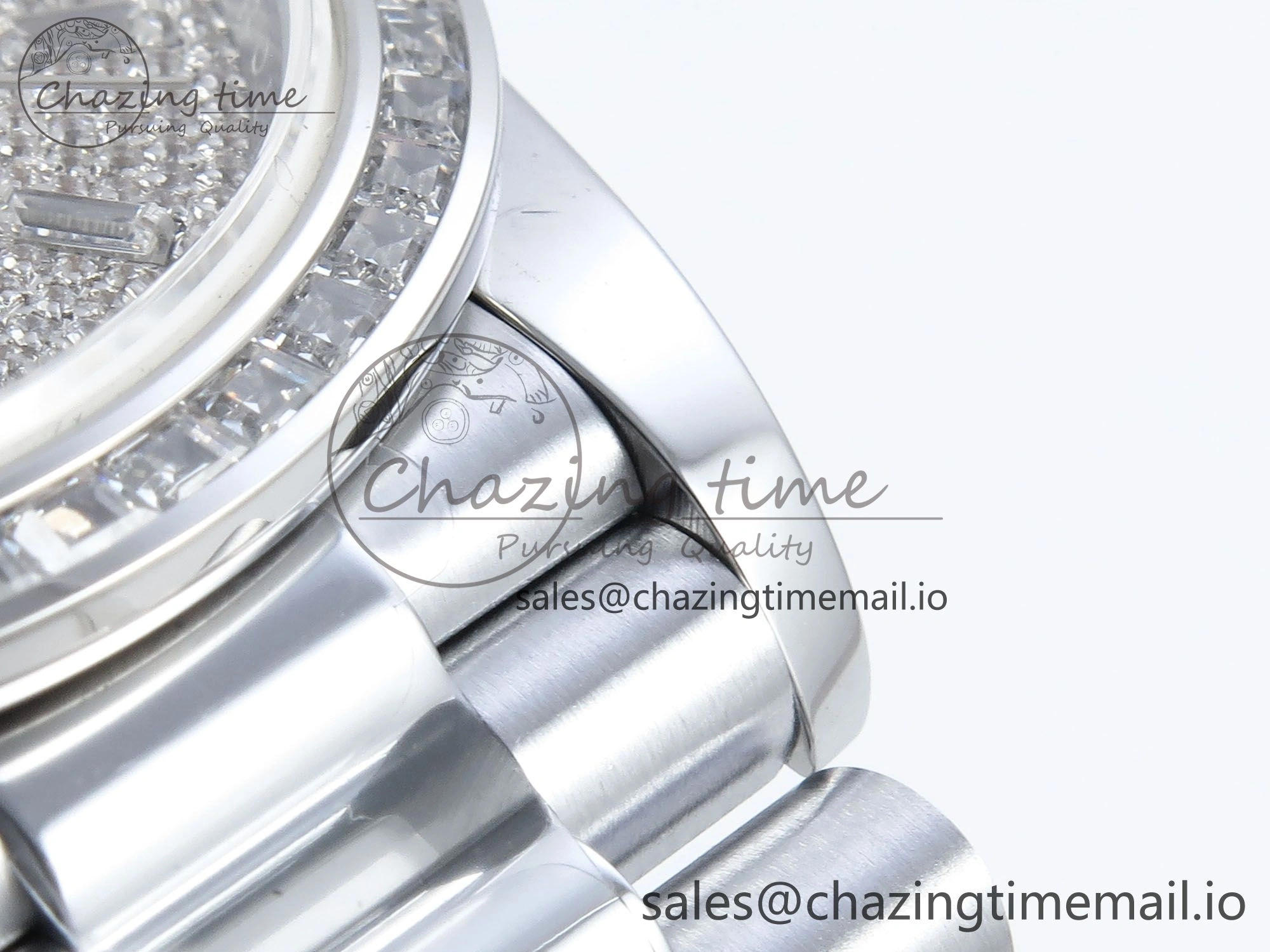 DayDate 40 SS QF 1:1 Best Edition Blue Diamonds Dial Diamonds Bezel on President Bracelet A2836 V5 (Gain Weight)