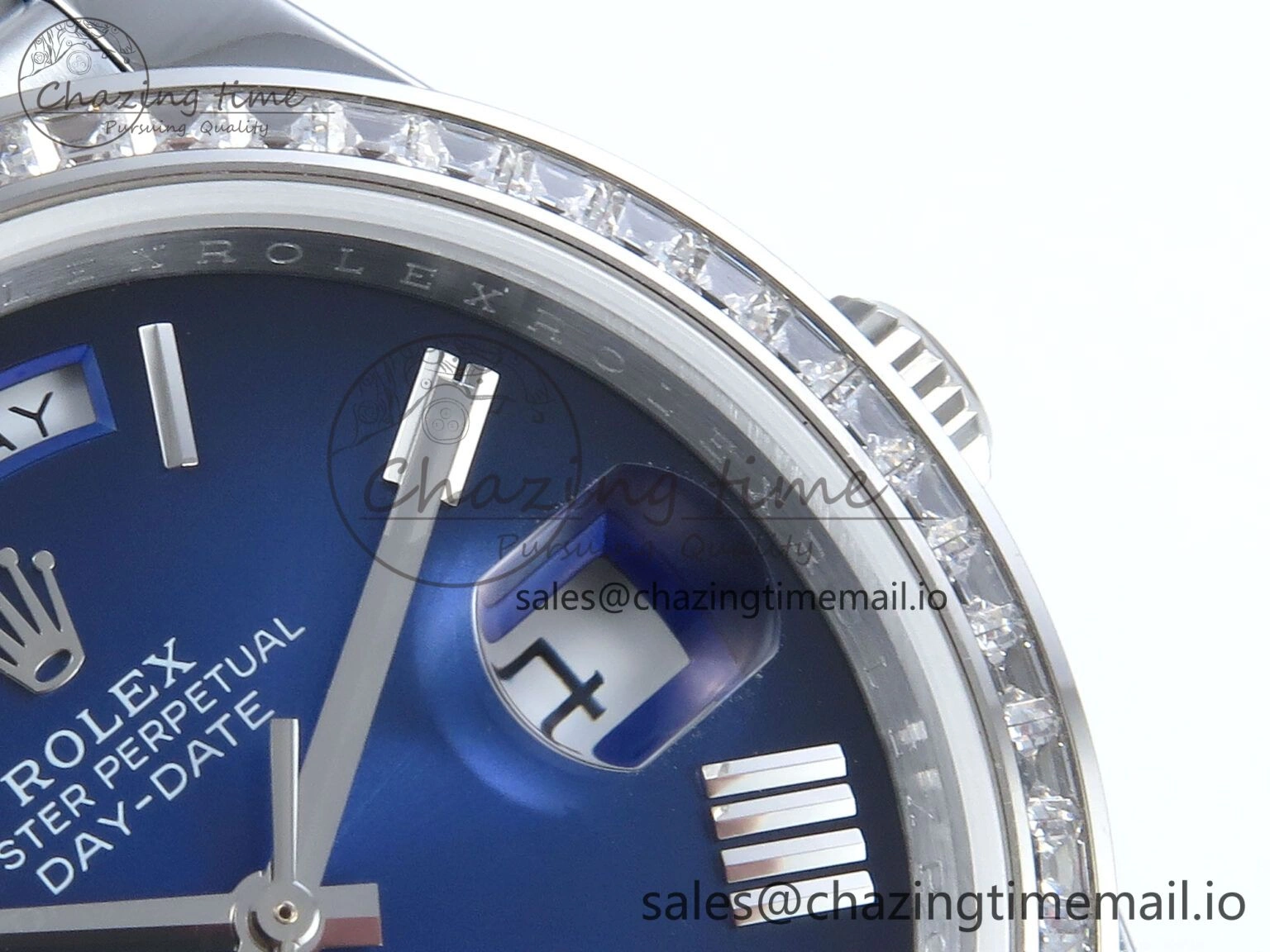 DayDate 40 SS QF 1:1 Best Edition Blue Black Dial Diamonds Bezel on President Bracelet A2836 V5 (Gain Weight)