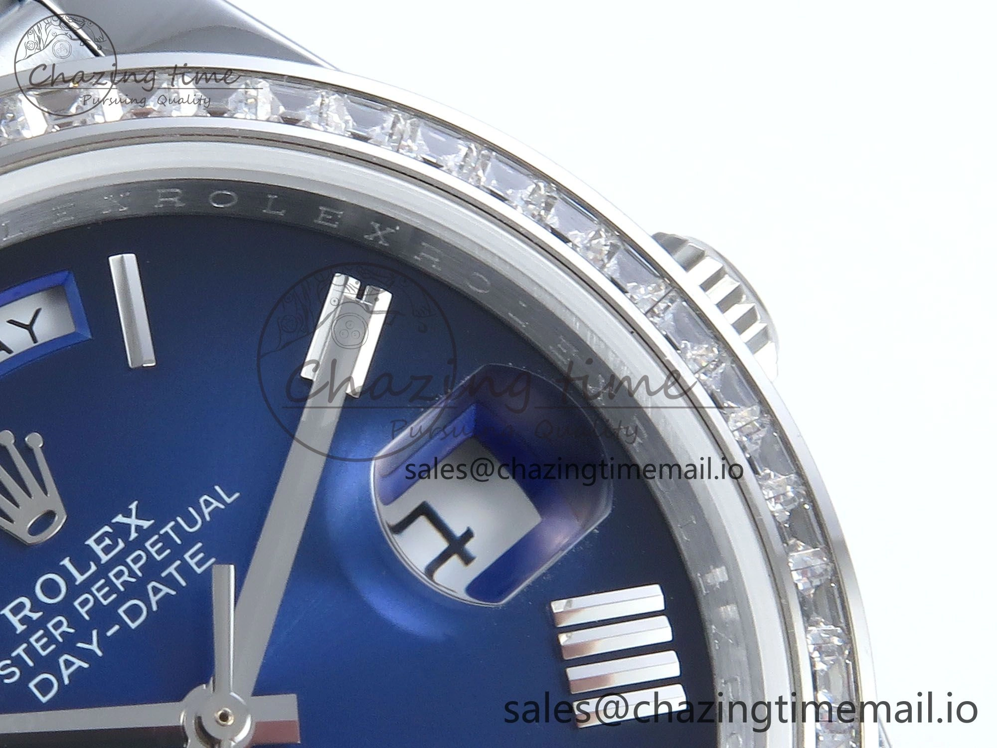DayDate 40 SS QF 1:1 Best Edition Blue Black Dial Diamonds Bezel on President Bracelet A2836 V5 (Gain Weight)