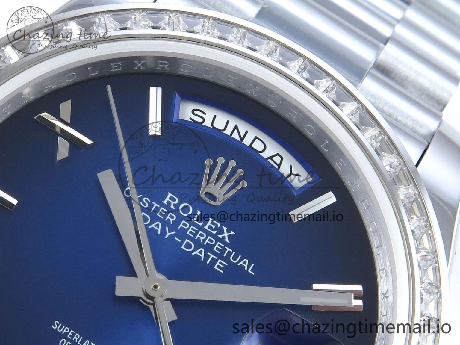 DayDate 40 SS QF 1:1 Best Edition Blue Black Dial Diamonds Bezel on President Bracelet A2836 V5 (Gain Weight)