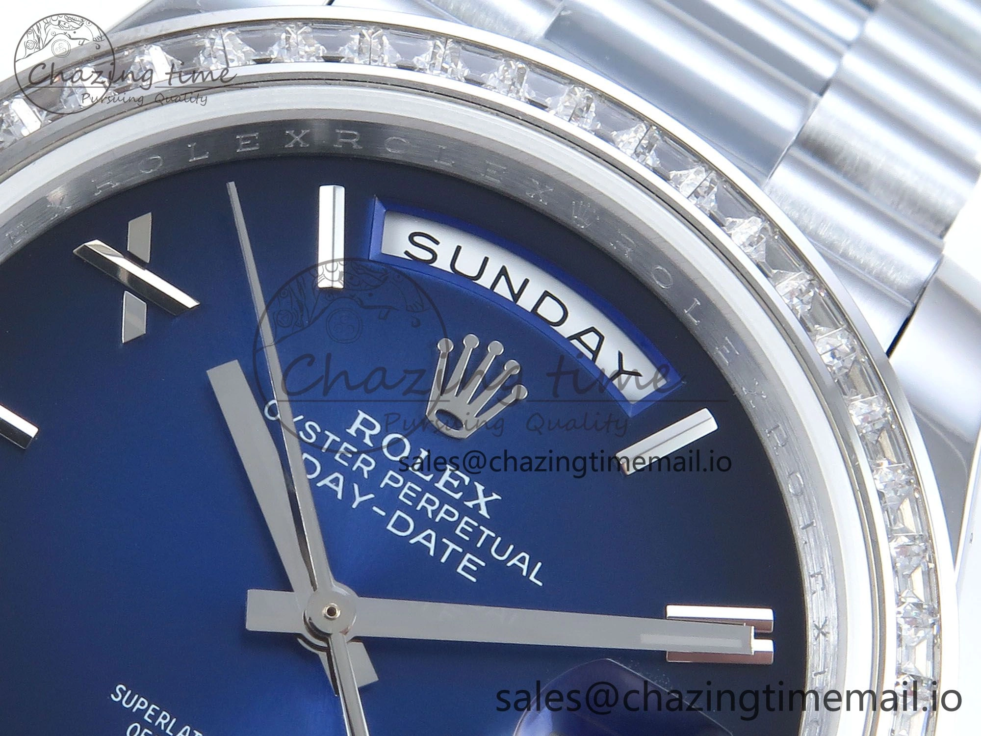 DayDate 40 SS QF 1:1 Best Edition Blue Black Dial Diamonds Bezel on President Bracelet A2836 V5 (Gain Weight)