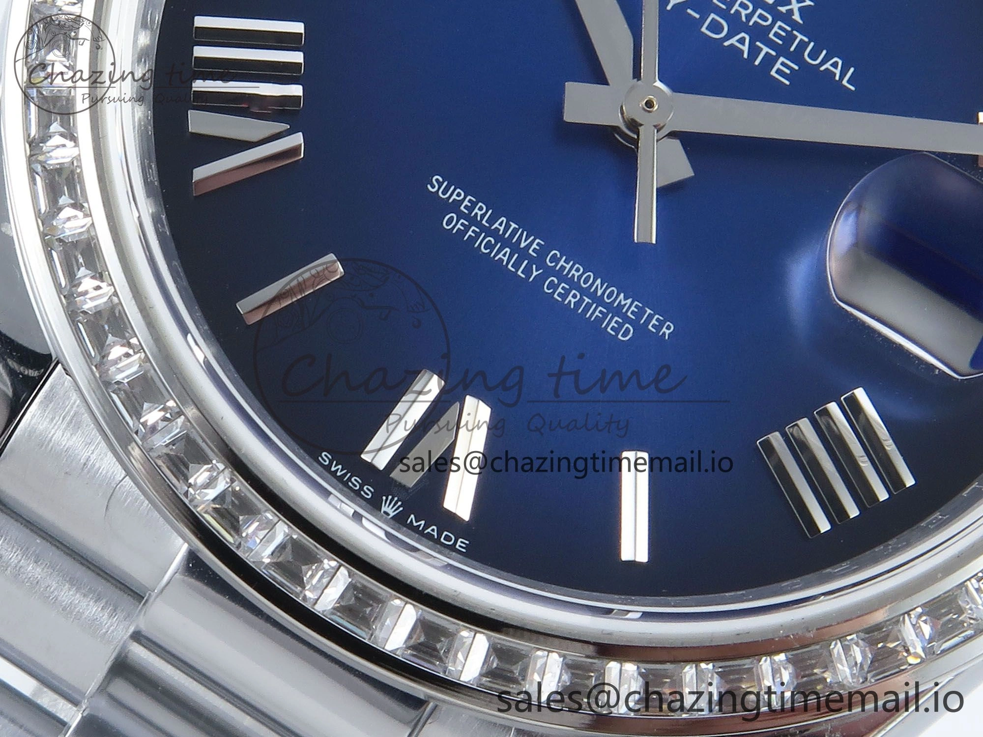 DayDate 40 SS QF 1:1 Best Edition Blue Black Dial Diamonds Bezel on President Bracelet A2836 V5 (Gain Weight)