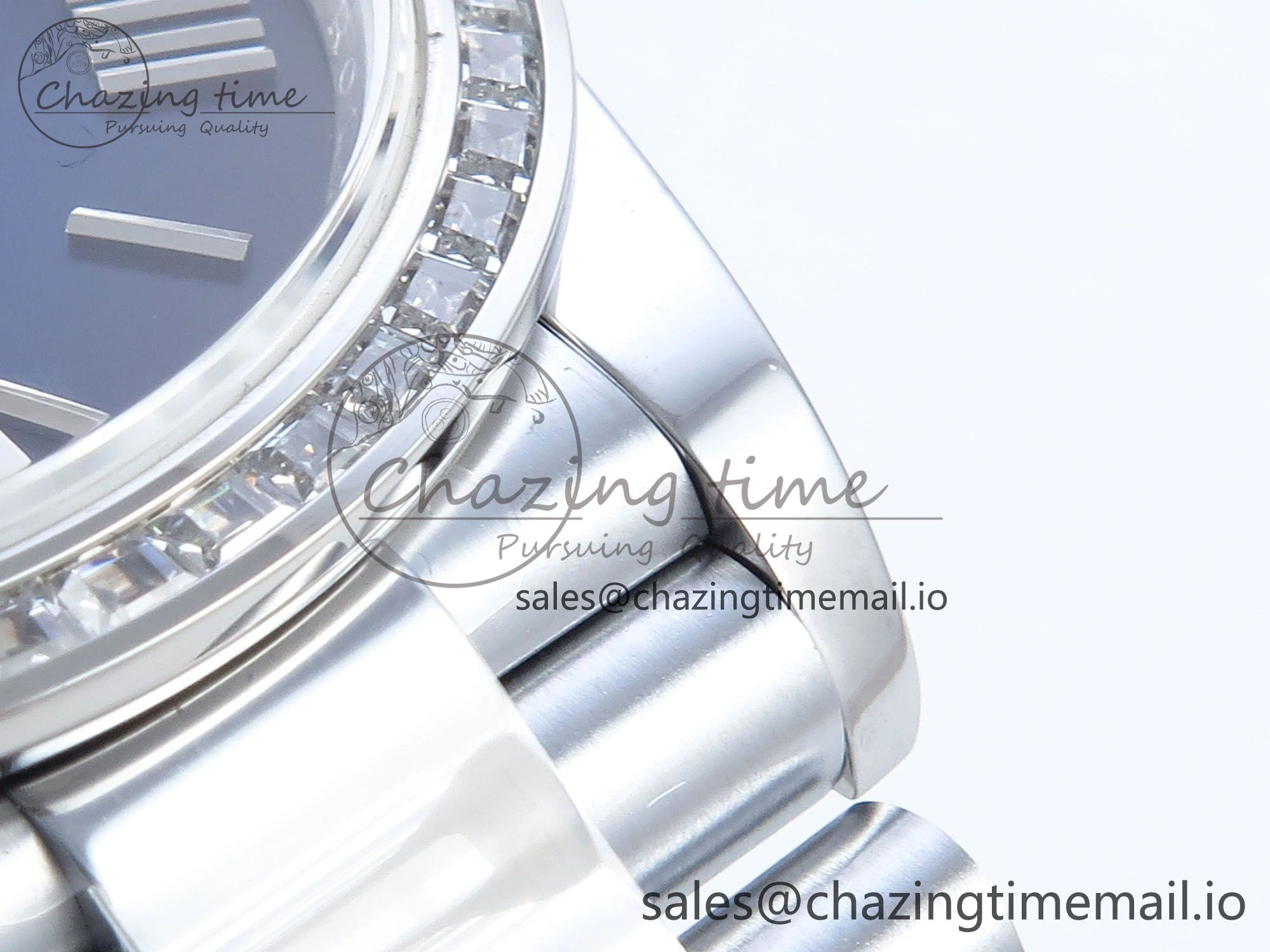 DayDate 40 SS QF 1:1 Best Edition Blue Black Dial Diamonds Bezel on President Bracelet A2836 V5 (Gain Weight)