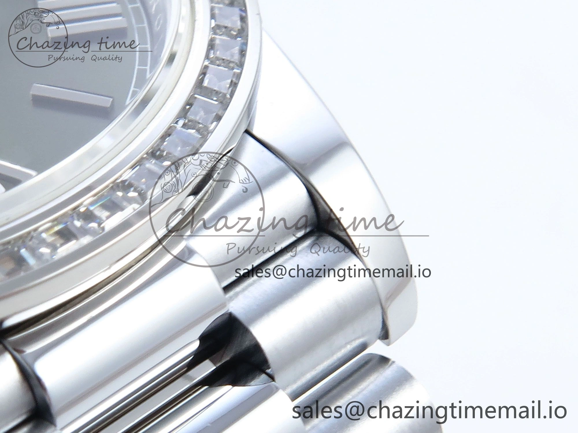 DayDate 40 SS QF 1:1 Best Edition Green Roman Dial Diamonds Bezel on President Bracelet A2836 V5 (Gain Weight)
