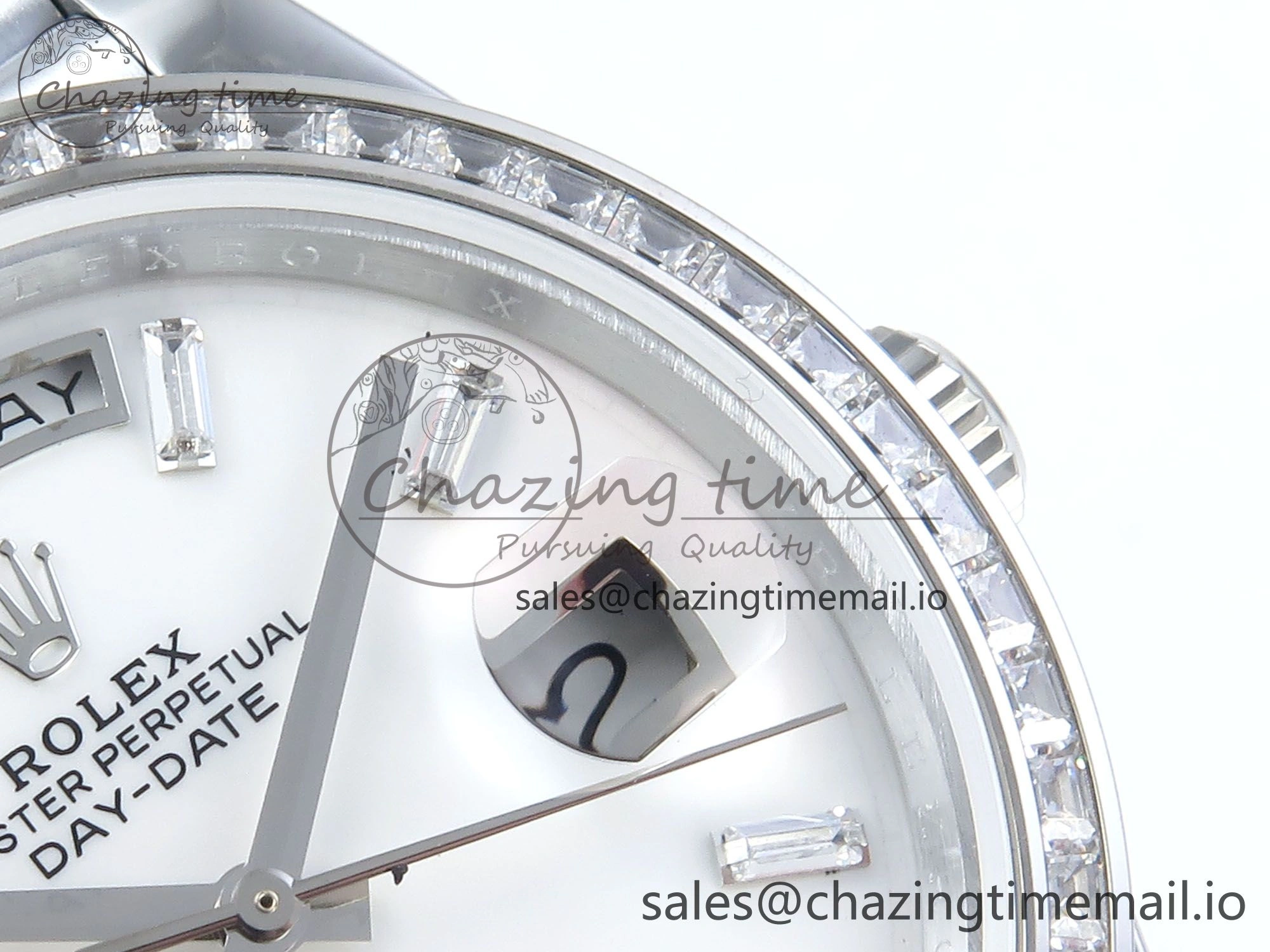 DayDate 40 SS QF 1:1 Best Edition White MOP Dial Diamonds Bezel on President Bracelet A2836 V5 (Gain Weight)