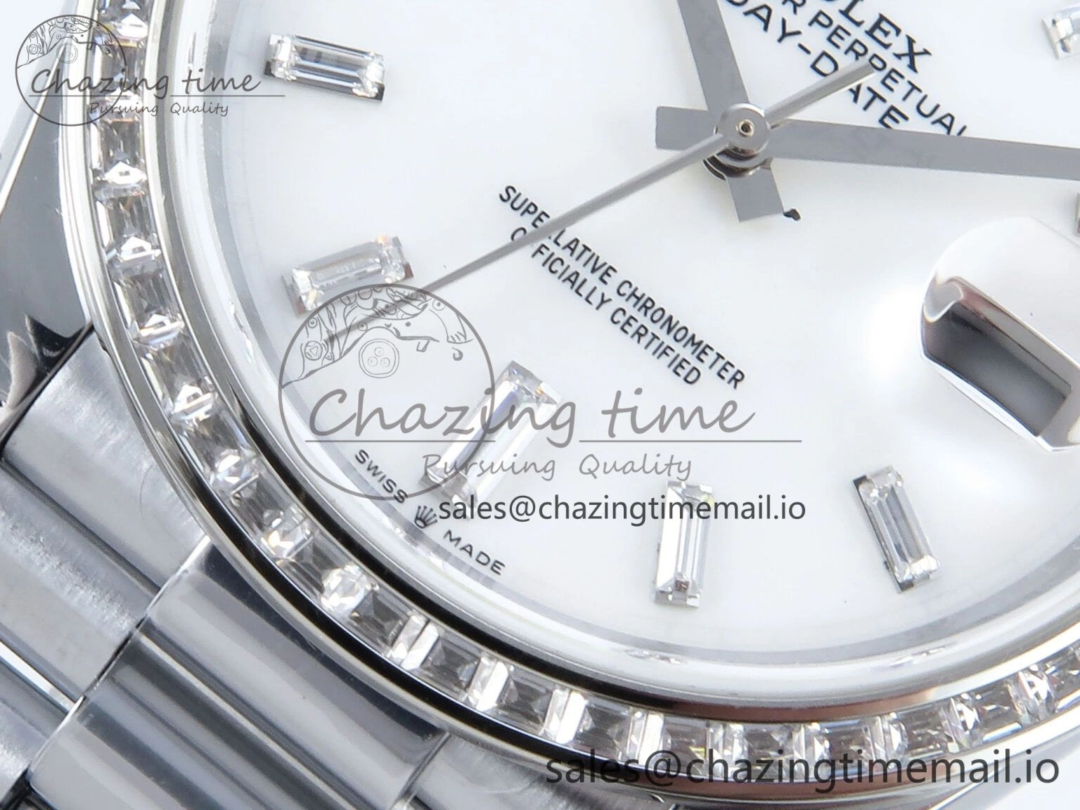 DayDate 40 SS QF 1:1 Best Edition White MOP Dial Diamonds Bezel on President Bracelet A2836 V5 (Gain Weight)