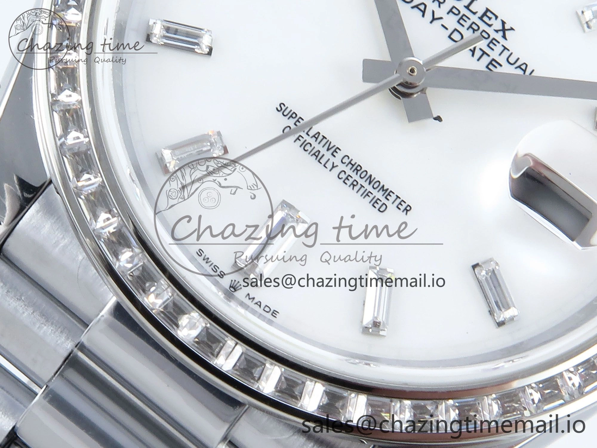 DayDate 40 SS QF 1:1 Best Edition White MOP Dial Diamonds Bezel on President Bracelet A2836 V5 (Gain Weight)