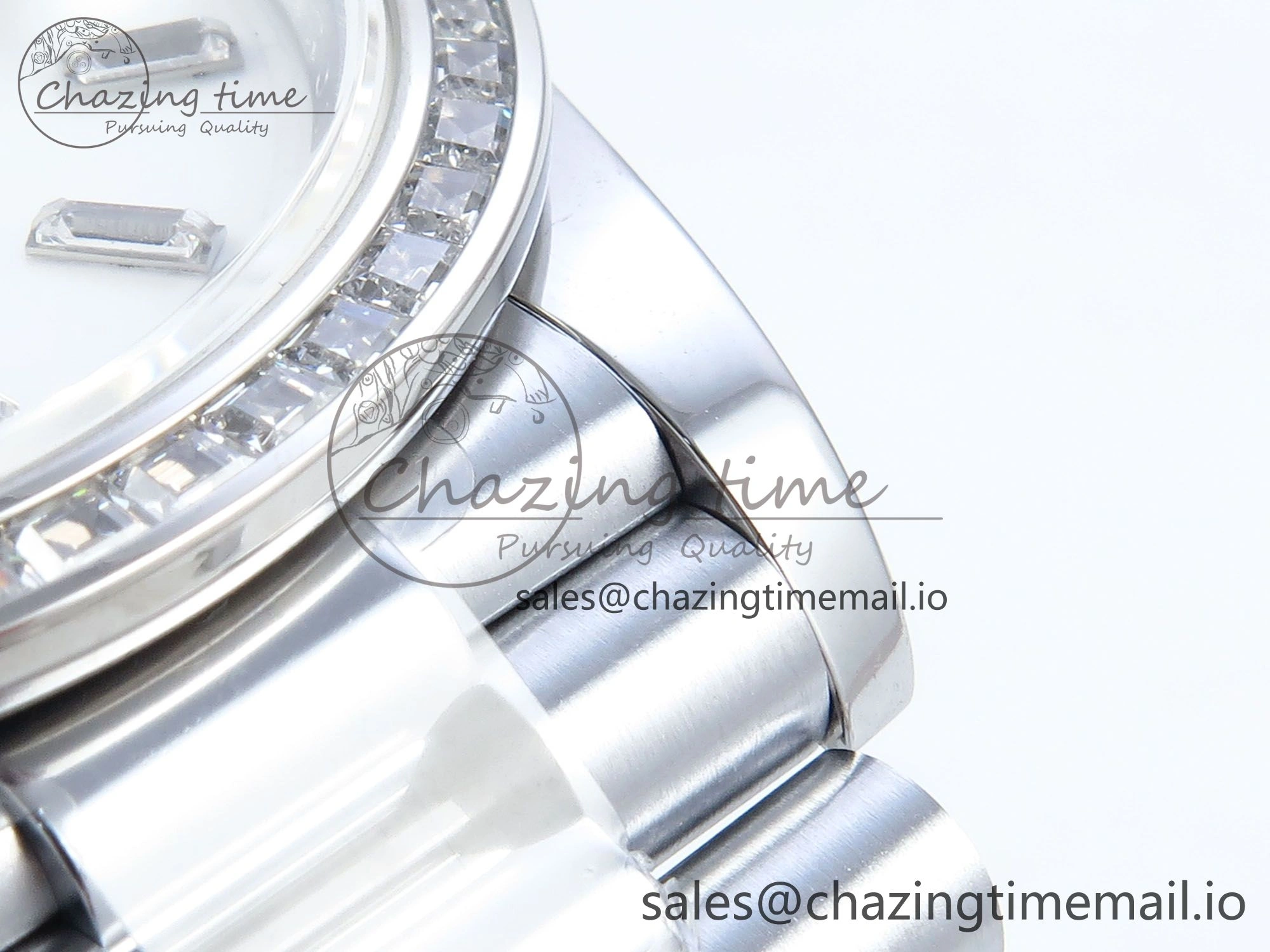 DayDate 40 SS QF 1:1 Best Edition White MOP Dial Diamonds Bezel on President Bracelet A2836 V5 (Gain Weight)