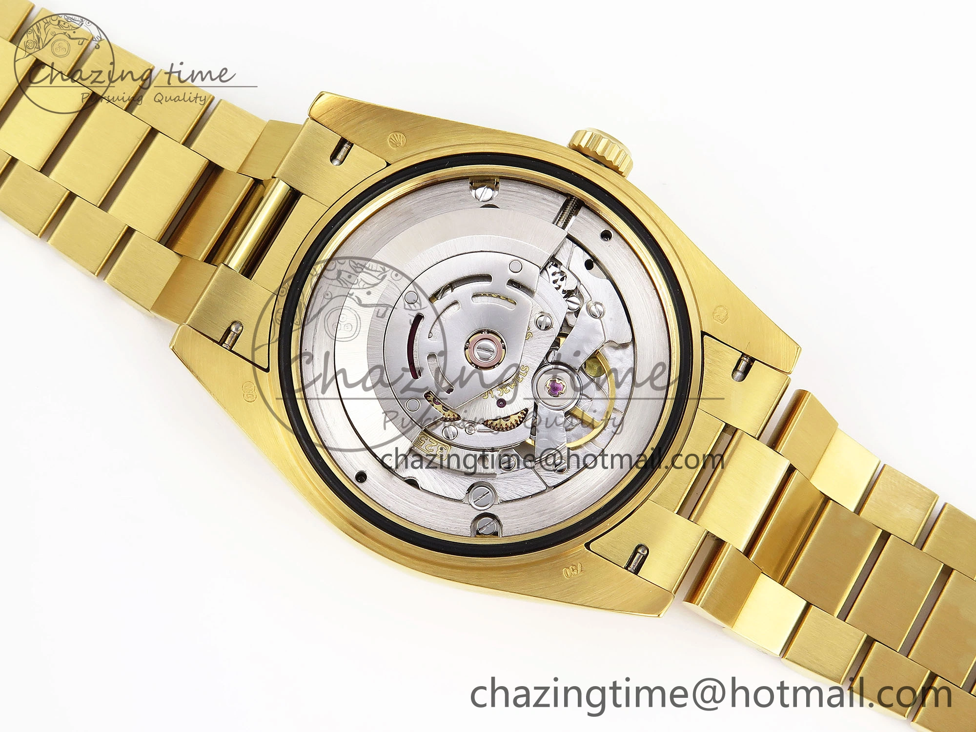 DayDate 40 YG GSF Gain Weight Black Crystal Dial Diamonds Bezel on President Bracelet A2836