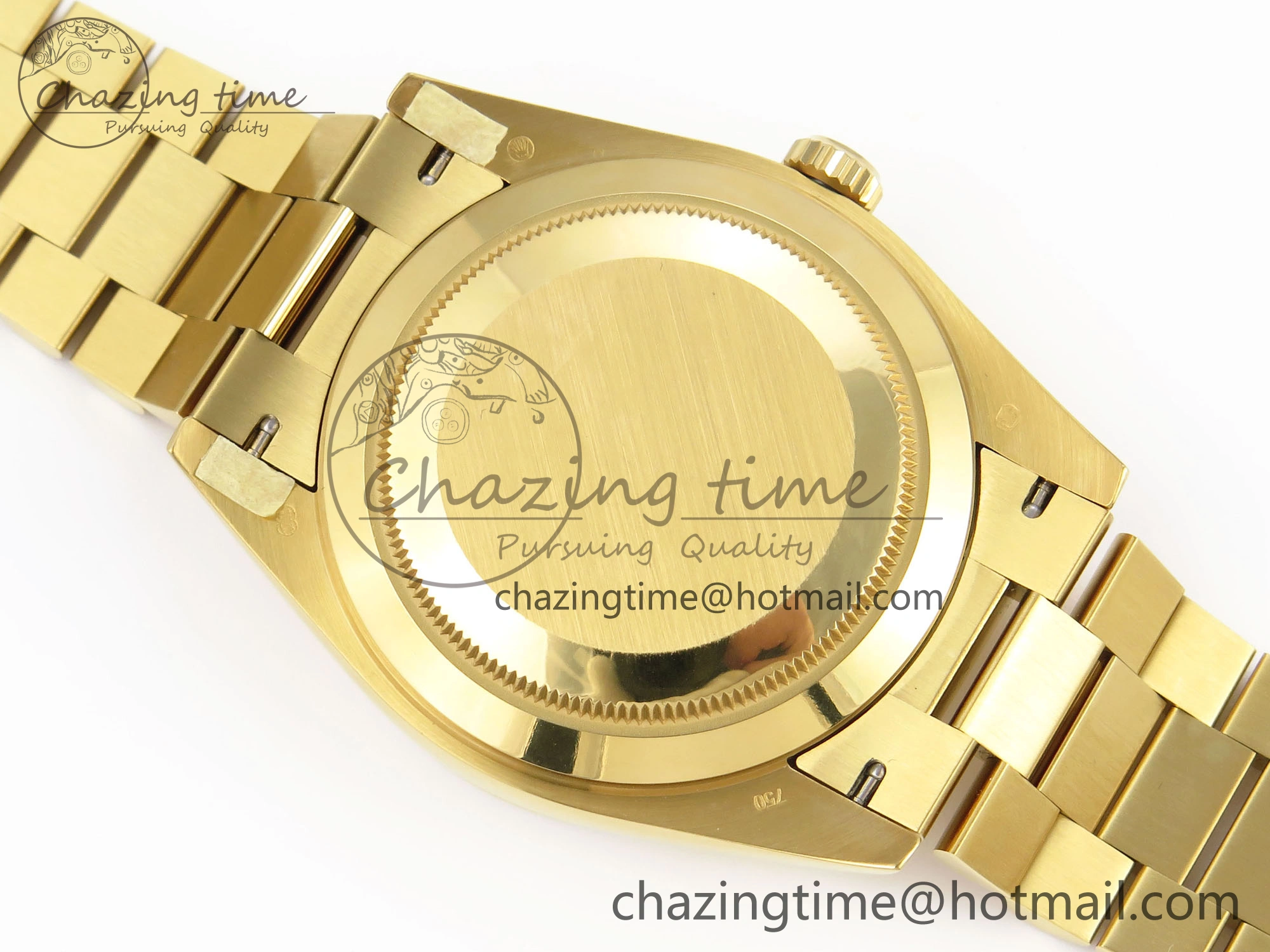 DayDate 40 YG GSF Gain Weight Black Crystal Dial Diamonds Bezel on President Bracelet A2836