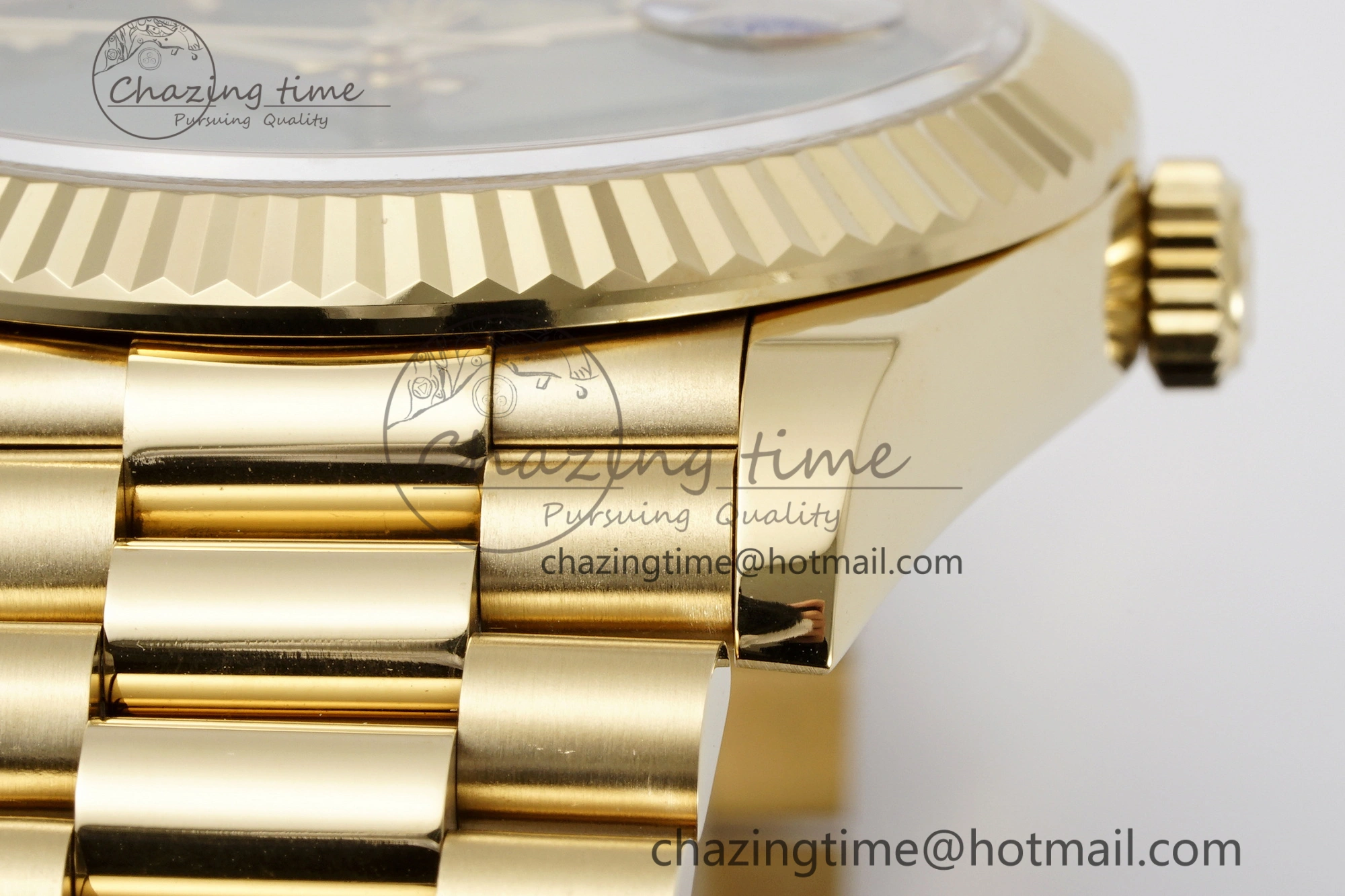 DayDate 40 YG JDF Gain Weight 904L Steel Green Dial Roman Markers on President Bracelet A2836 V2