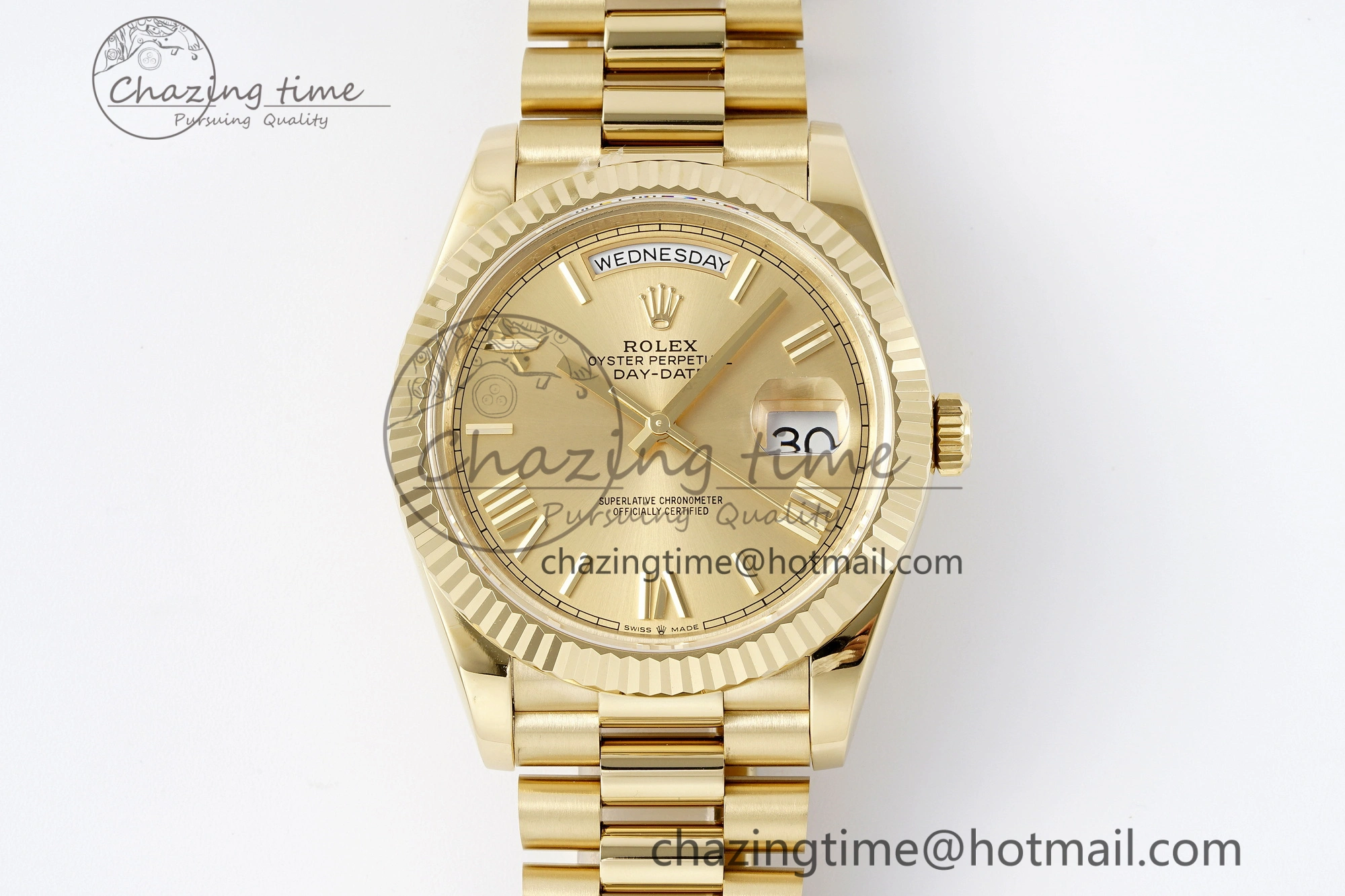 DayDate 40 YG JDF Gain Weight 904L Steel YG Dial Roman Markers on President Bracelet A2836 V2