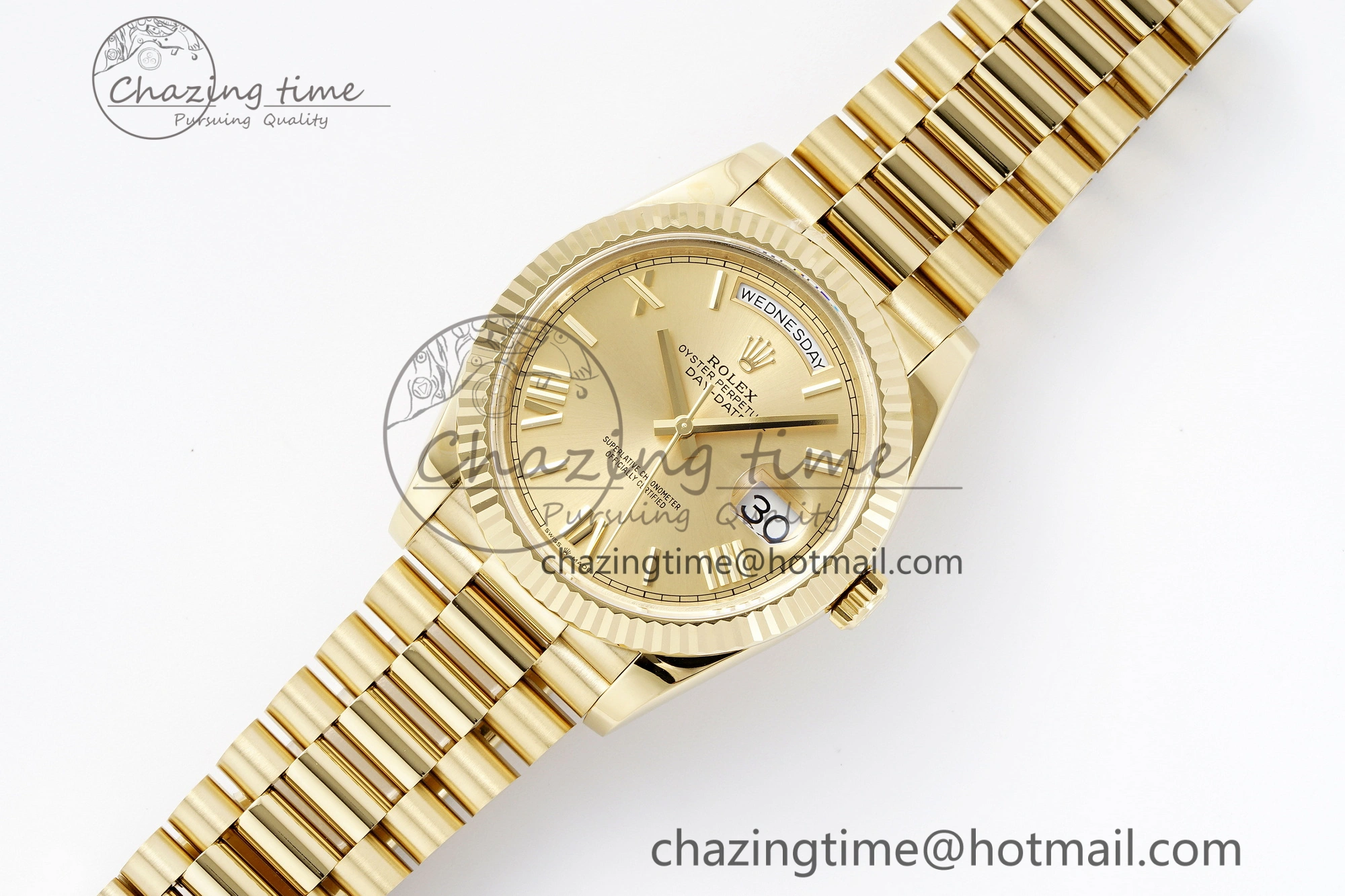 DayDate 40 YG JDF Gain Weight 904L Steel YG Dial Roman Markers on President Bracelet A2836 V2