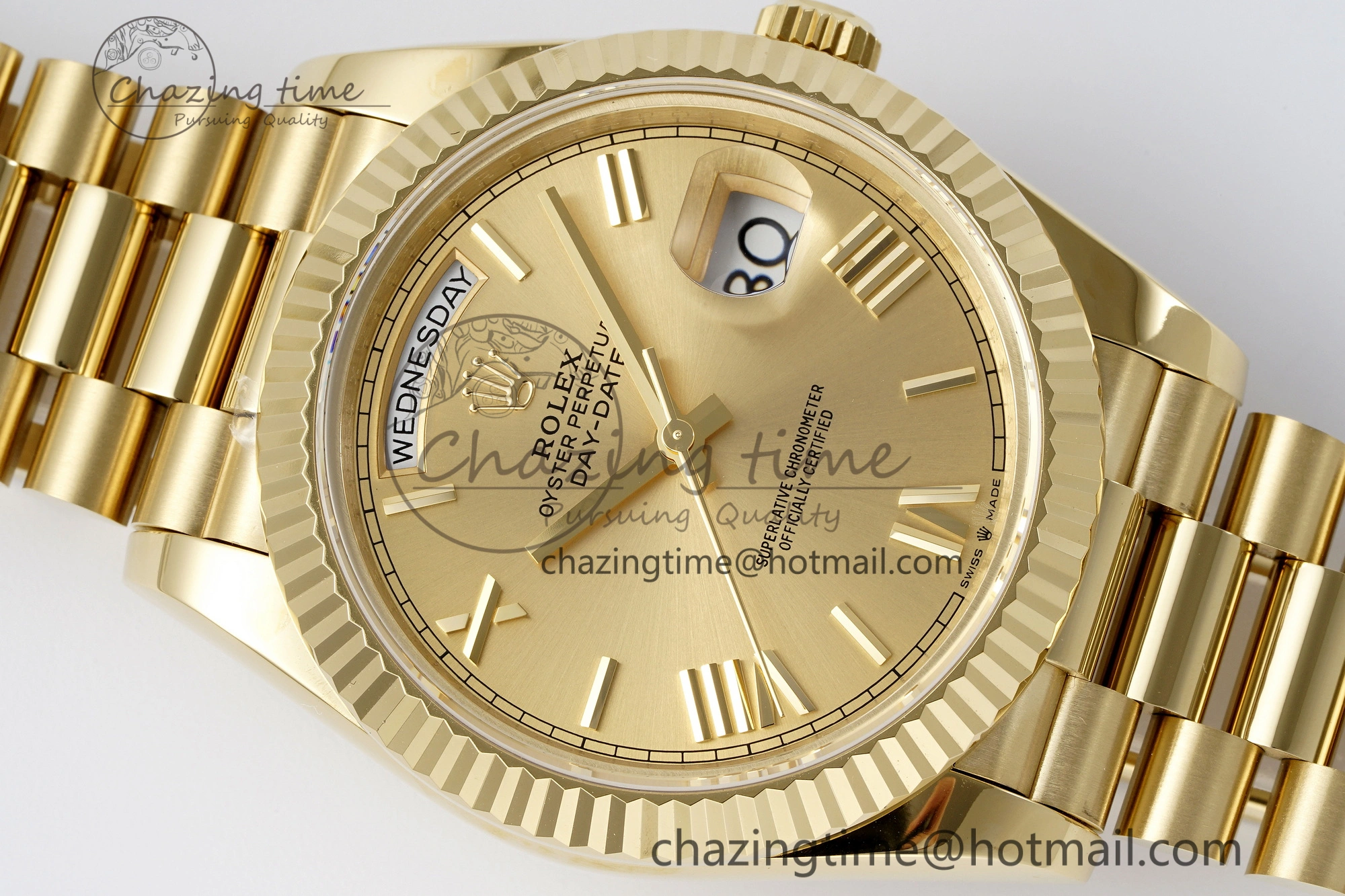 DayDate 40 YG JDF Gain Weight 904L Steel YG Dial Roman Markers on President Bracelet A2836 V2
