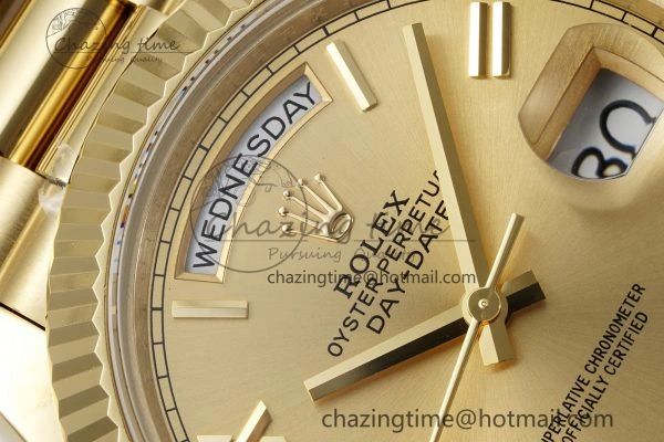 DayDate 40 YG JDF Gain Weight 904L Steel YG Dial Roman Markers on President Bracelet A2836 V2