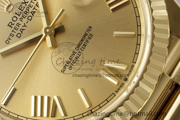DayDate 40 YG JDF Gain Weight 904L Steel YG Dial Roman Markers on President Bracelet A2836 V2