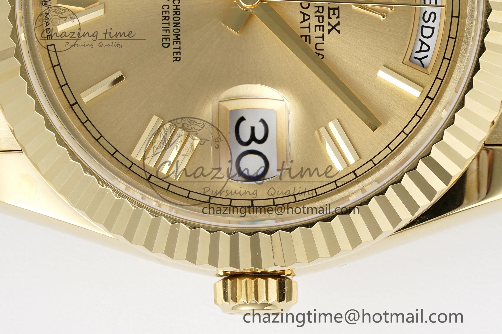 DayDate 40 YG JDF Gain Weight 904L Steel YG Dial Roman Markers on President Bracelet A2836 V2