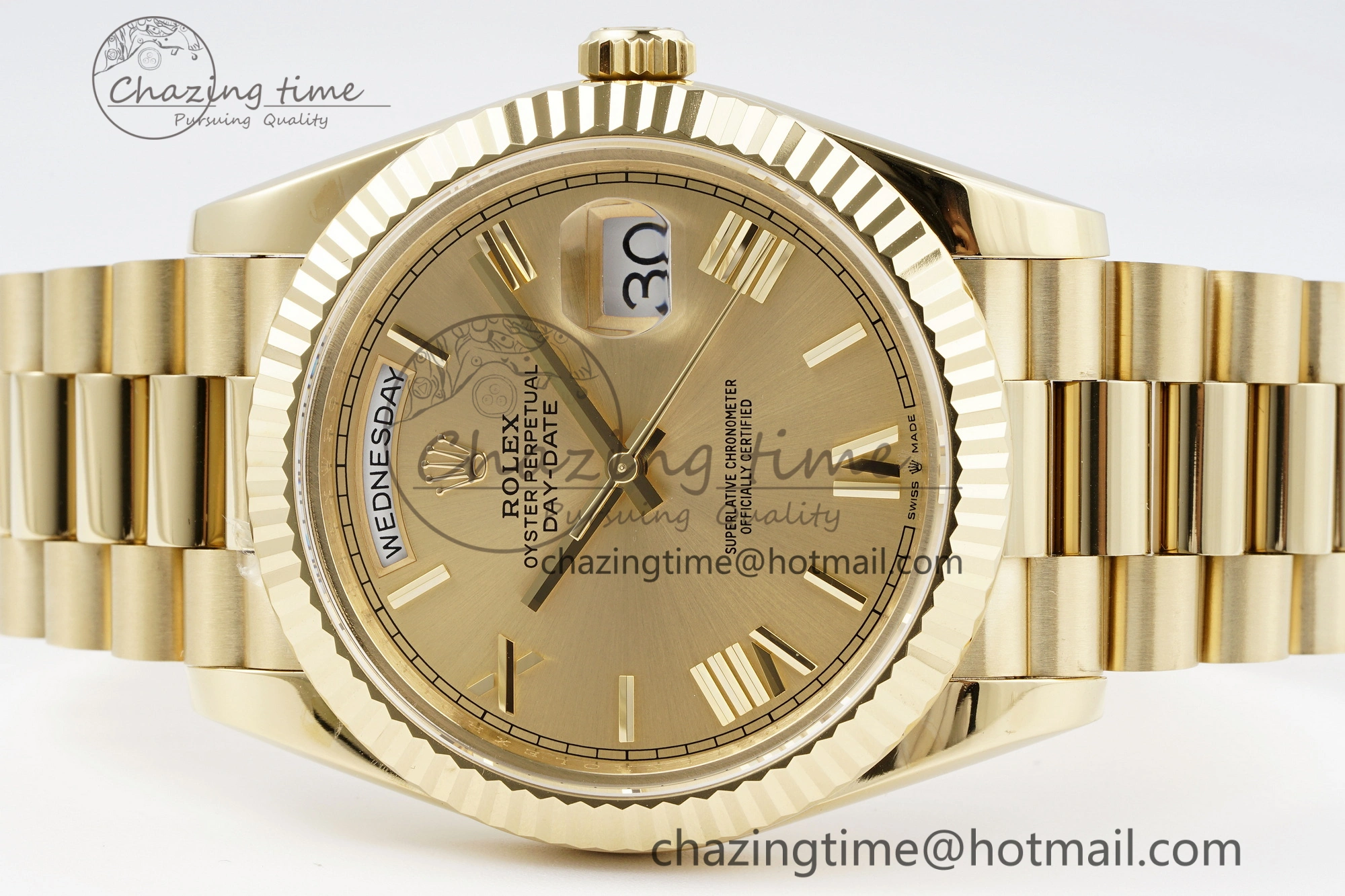 DayDate 40 YG JDF Gain Weight 904L Steel YG Dial Roman Markers on President Bracelet A2836 V2