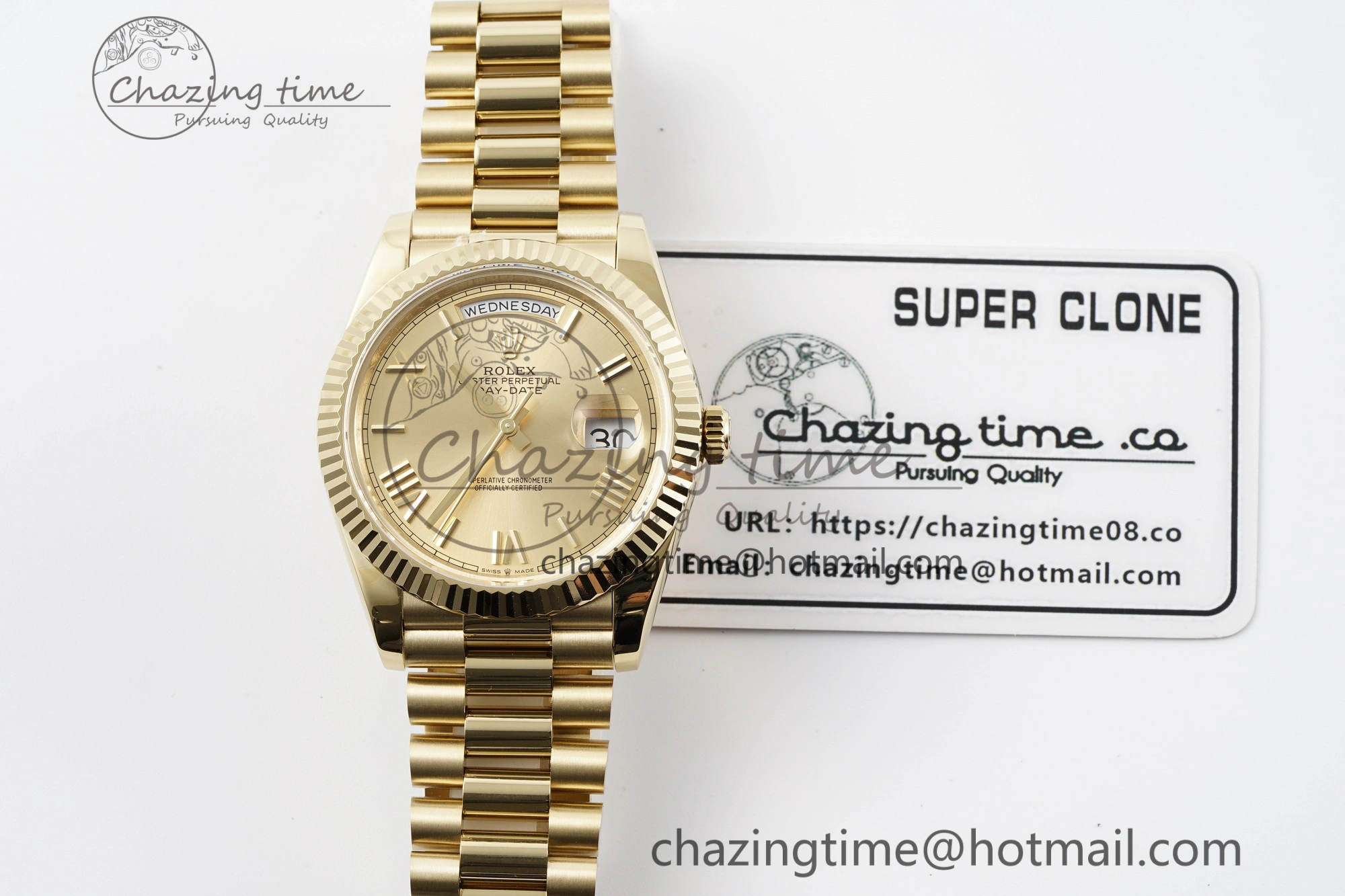 DayDate 40 YG JDF Gain Weight 904L Steel YG Dial Roman Markers on President Bracelet A2836 V2