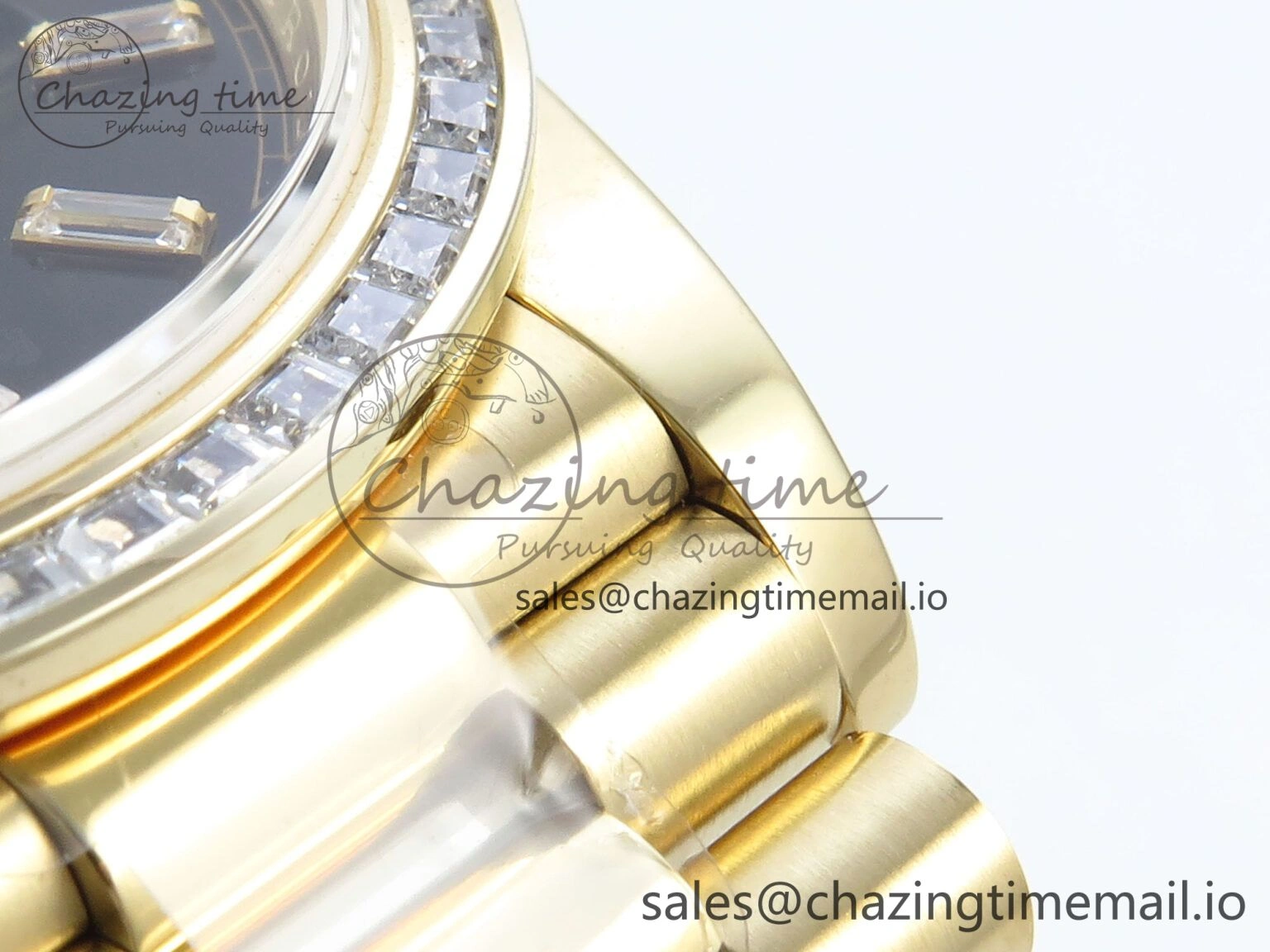 DayDate 40 YG QF 1:1 Best Edition Black Crystal Dial Diamonds Bezel on President Bracelet A2836 V5 (Gain Weight)