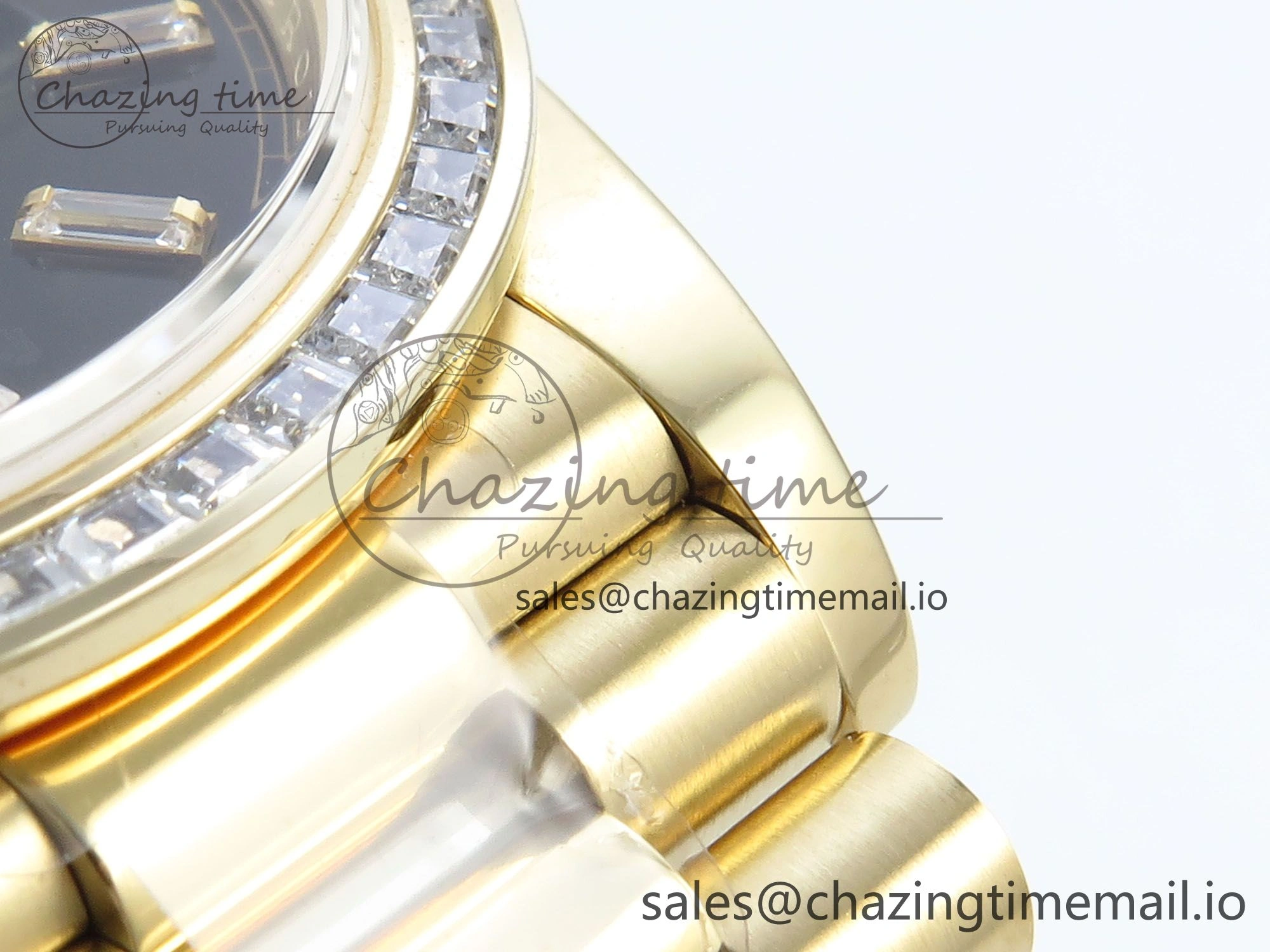 DayDate 40 YG QF 1:1 Best Edition Black Crystal Dial Diamonds Bezel on President Bracelet A2836 V5 (Gain Weight)