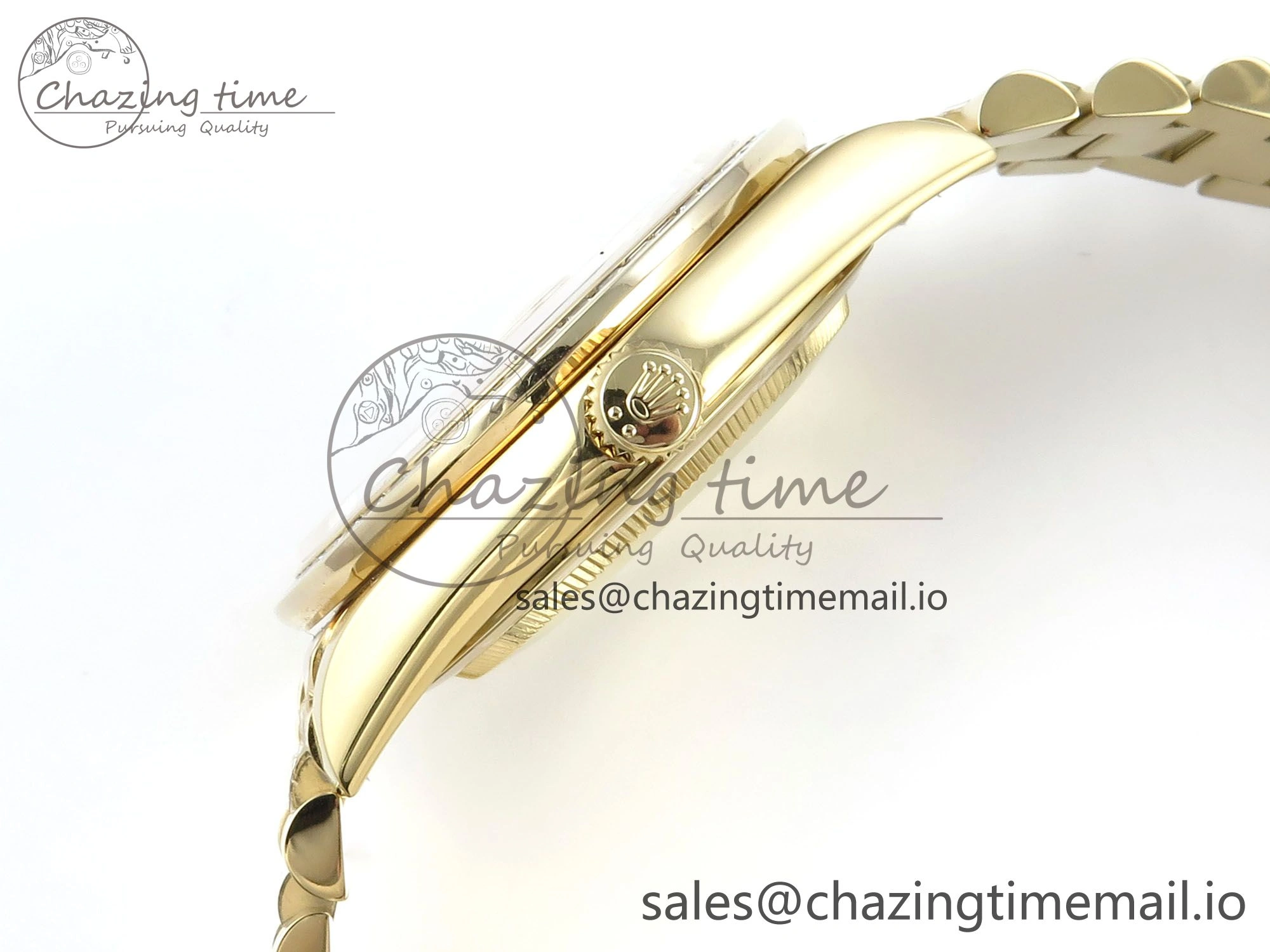 DayDate 40 YG QF 1:1 Best Edition Green Roman Dial Diamonds Bezel on President Bracelet A2836 V5 (Gain Weight)
