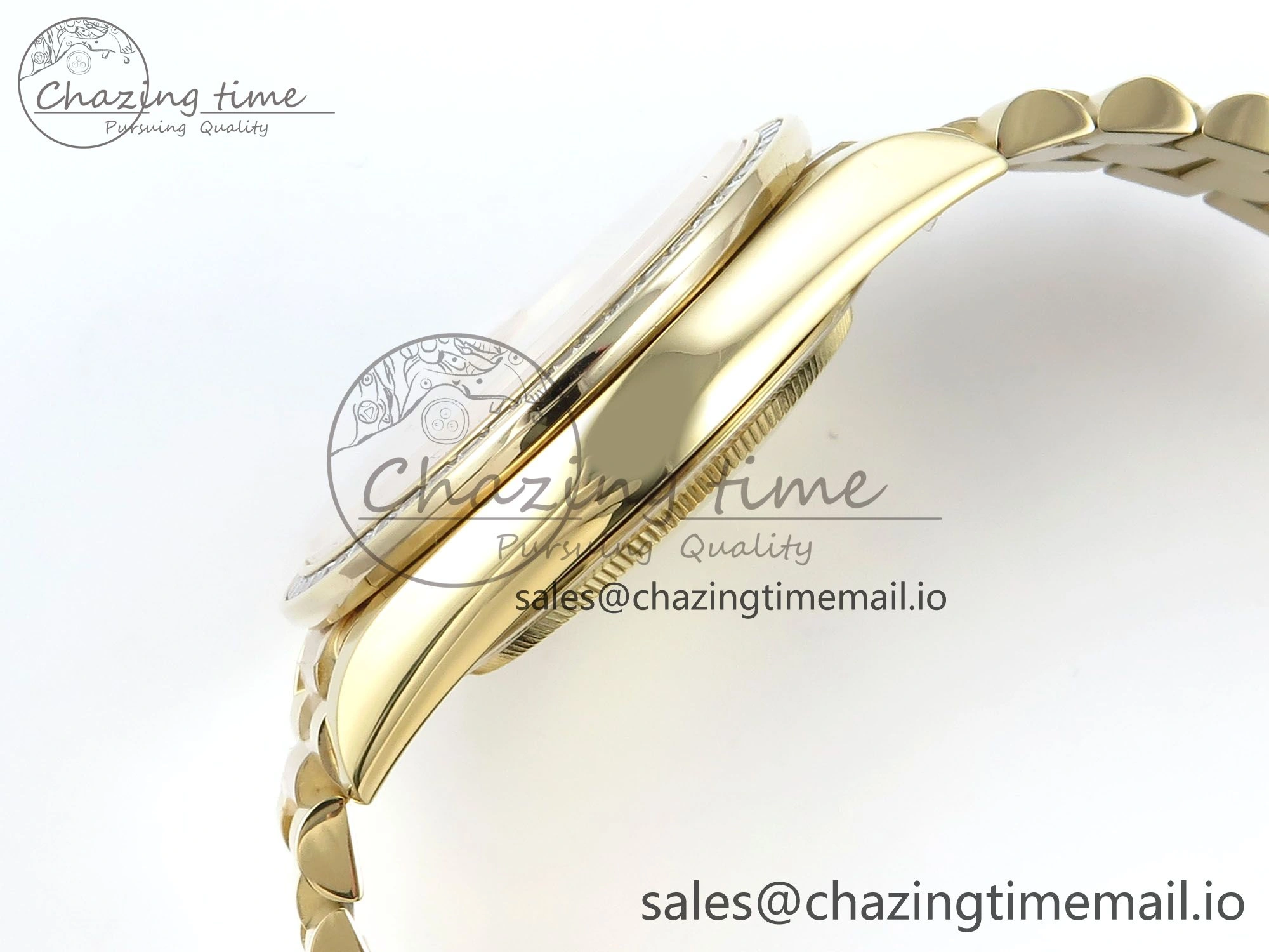 DayDate 40 YG QF 1:1 Best Edition Green Roman Dial Diamonds Bezel on President Bracelet A2836 V5 (Gain Weight)