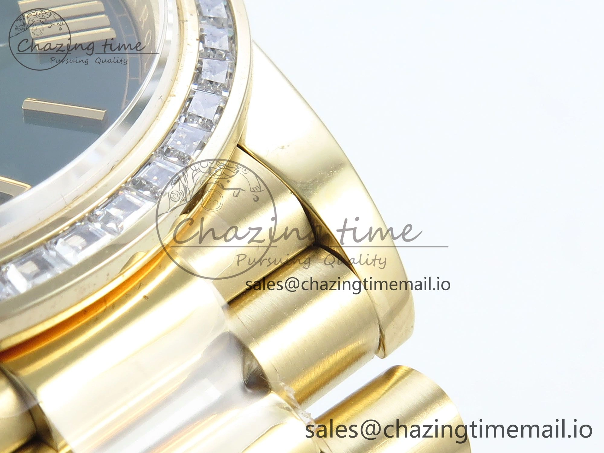DayDate 40 YG QF 1:1 Best Edition Green Roman Dial Diamonds Bezel on President Bracelet A2836 V5 (Gain Weight)