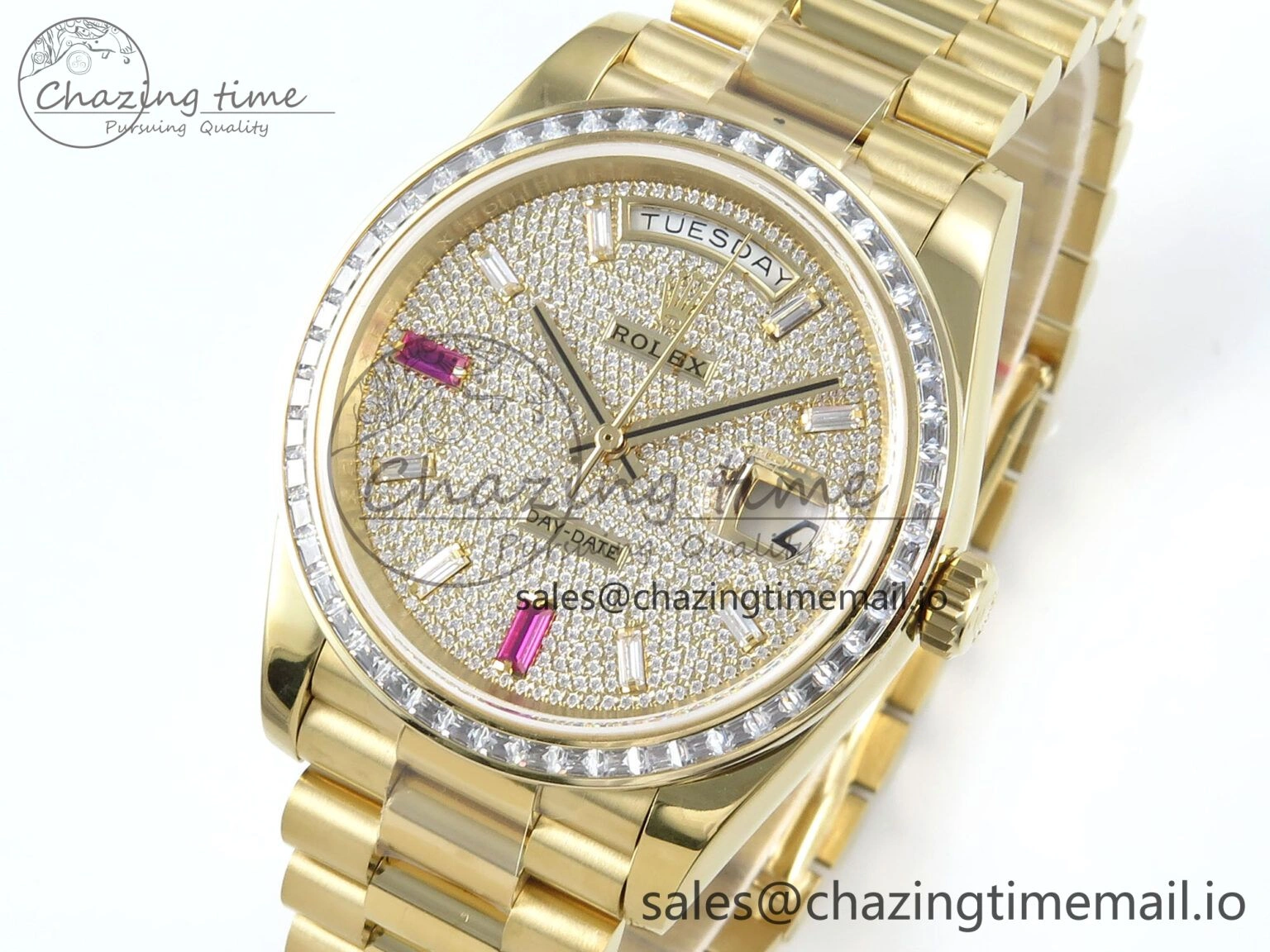 DayDate 40 YG QF 1:1 Best Edition Pink Diamonds Dial Diamonds Bezel on President Bracelet A2836 V5 (Gain Weight)