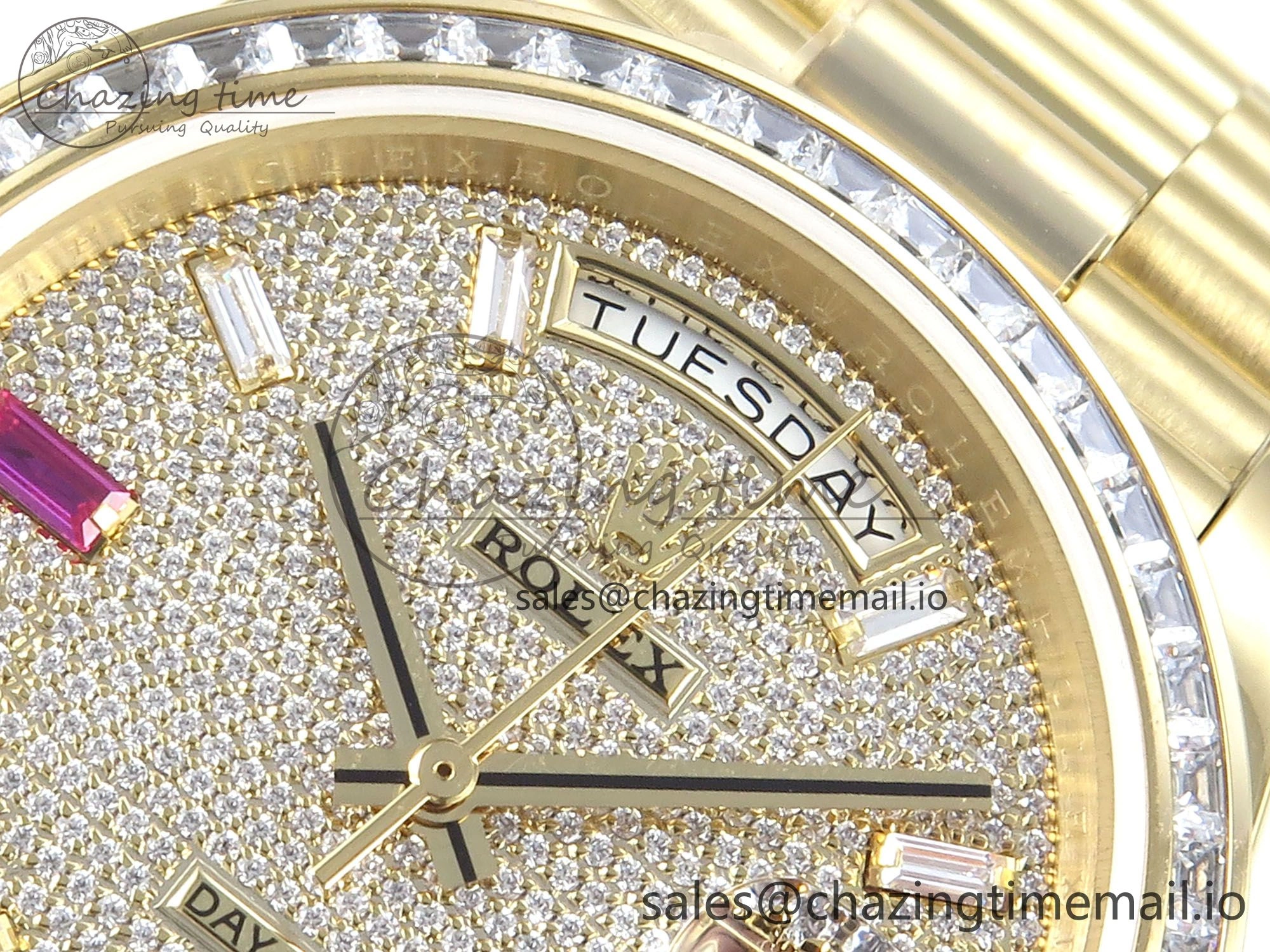 DayDate 40 YG QF 1:1 Best Edition Pink Diamonds Dial Diamonds Bezel on President Bracelet A2836 V5 (Gain Weight)