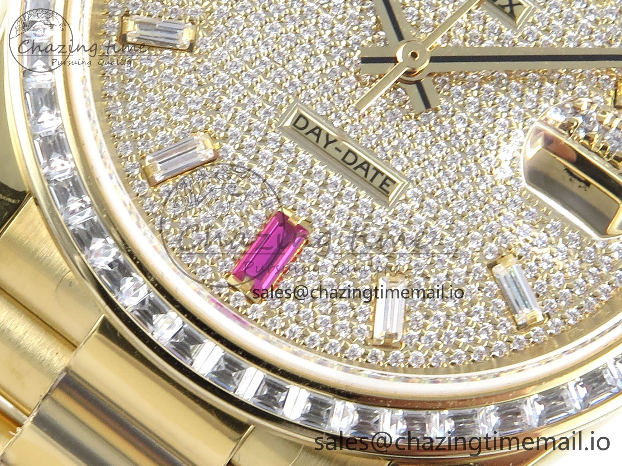 DayDate 40 YG QF 1:1 Best Edition Pink Diamonds Dial Diamonds Bezel on President Bracelet A2836 V5 (Gain Weight)