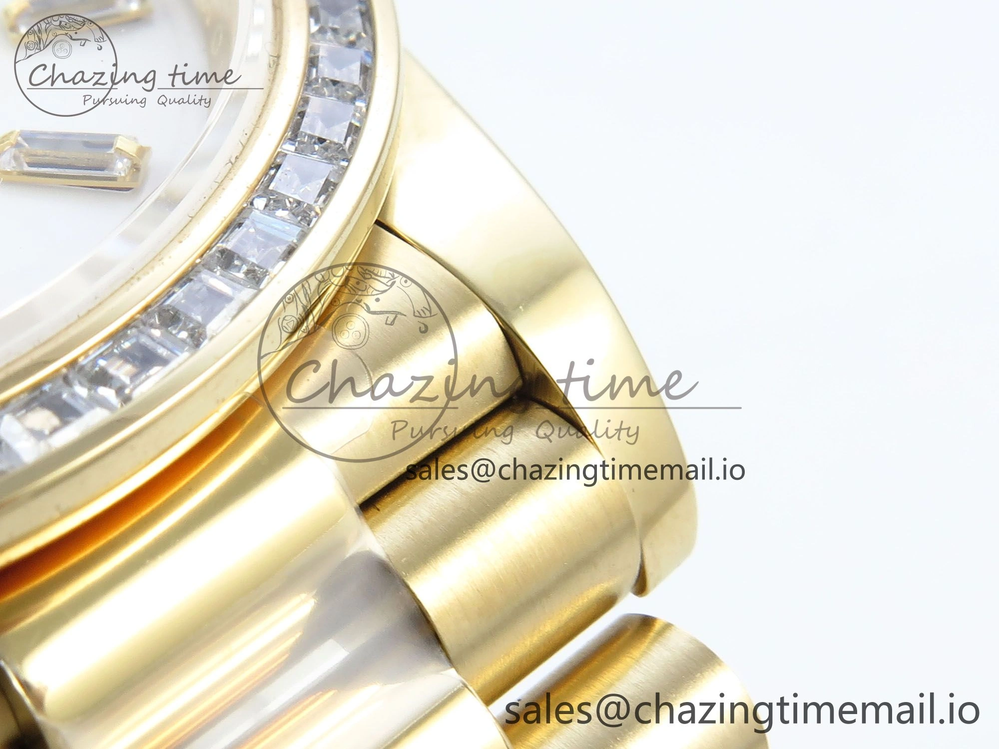 DayDate 40 YG QF 1:1 Best Edition White MOP Dial Diamonds Bezel on President Bracelet A2836 V5 (Gain Weight)