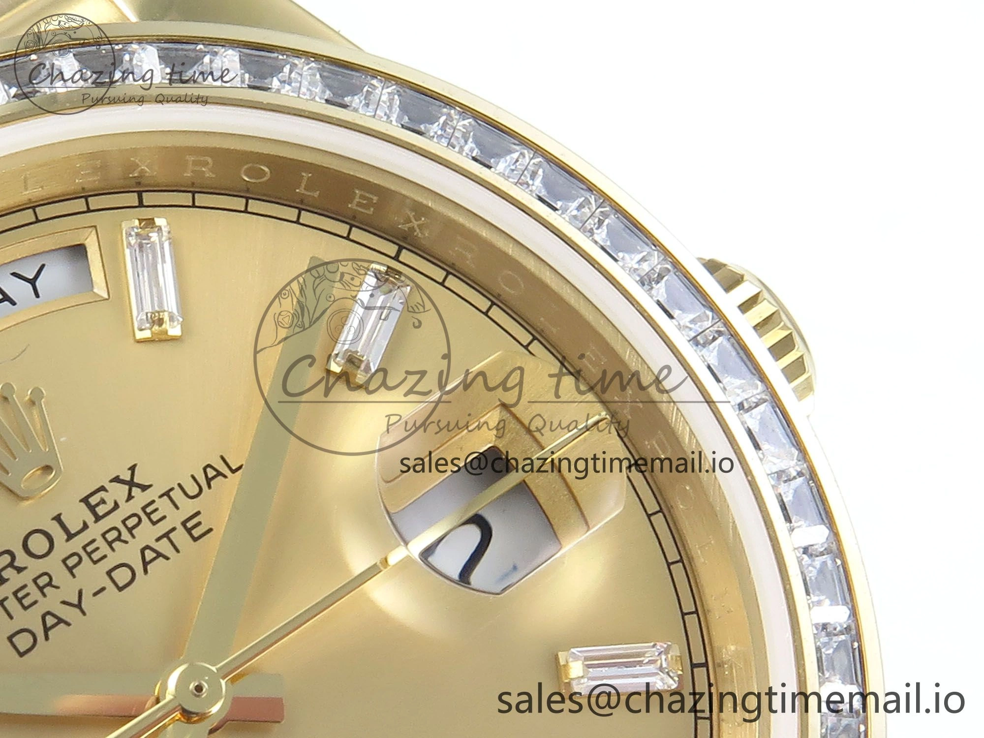 DayDate 40 YG QF 1:1 Best Edition YG Crystal Dial Diamonds Bezel on President Bracelet A2836 V5 (Gain Weight)