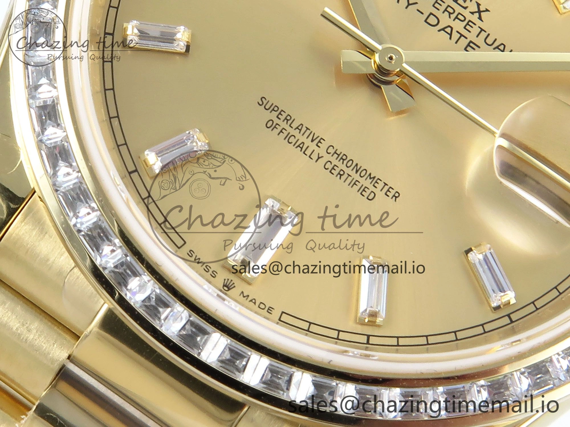 DayDate 40 YG QF 1:1 Best Edition YG Crystal Dial Diamonds Bezel on President Bracelet A2836 V5 (Gain Weight)