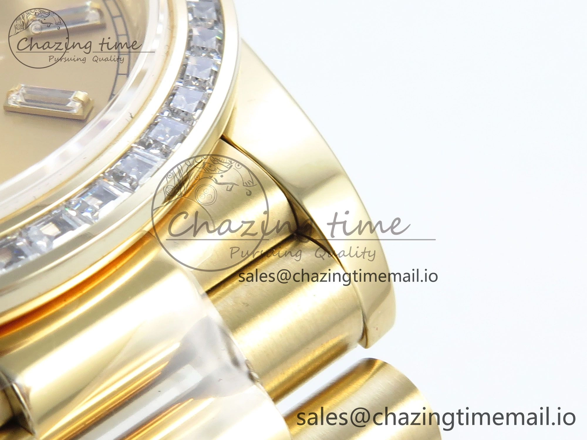 DayDate 40 YG QF 1:1 Best Edition YG Crystal Dial Diamonds Bezel on President Bracelet A2836 V5 (Gain Weight)