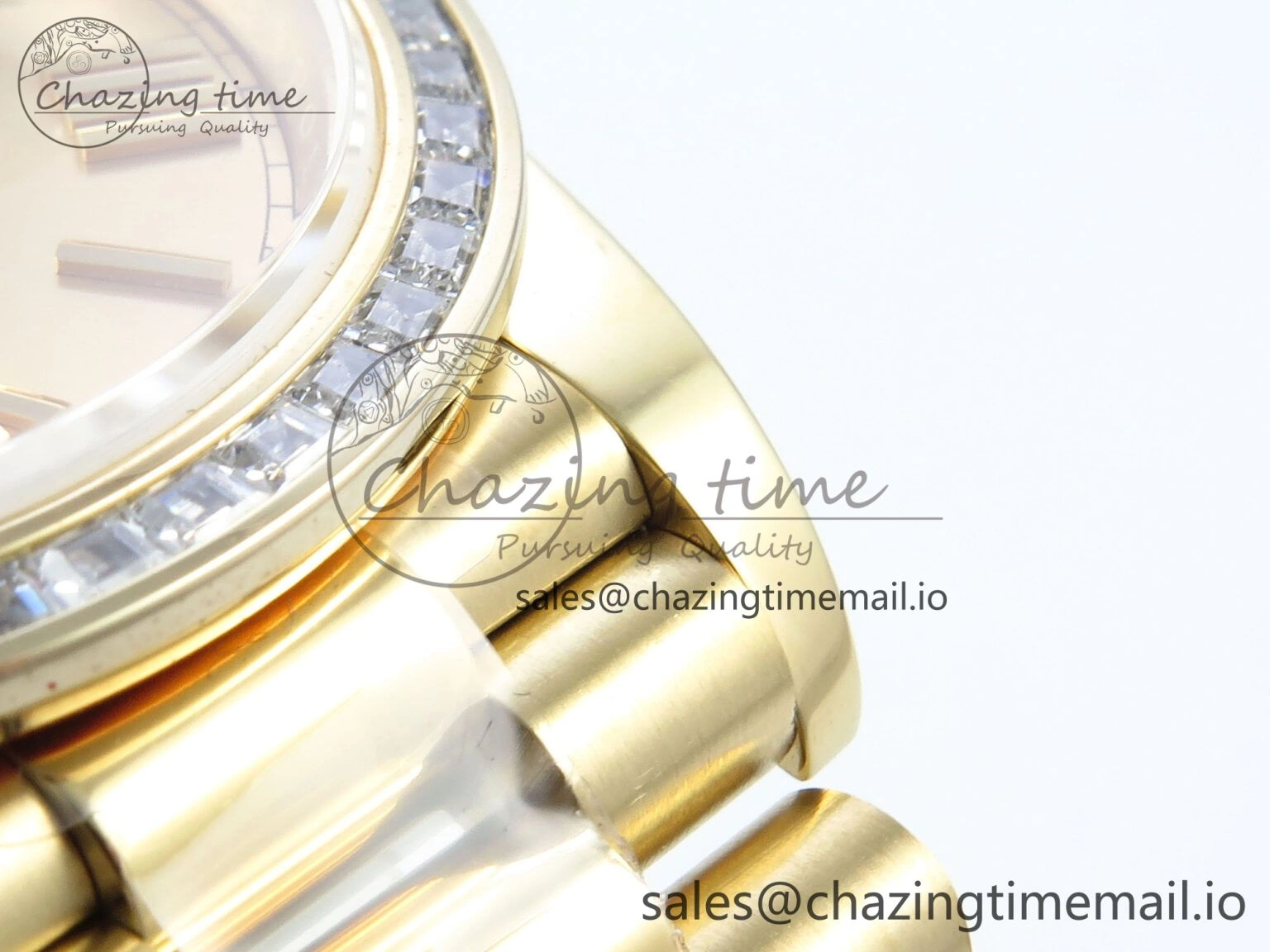 DayDate 40 YG QF 1:1 Best Edition YG Roman Dial Diamonds Bezel on President Bracelet A2836 V5 (Gain Weight)