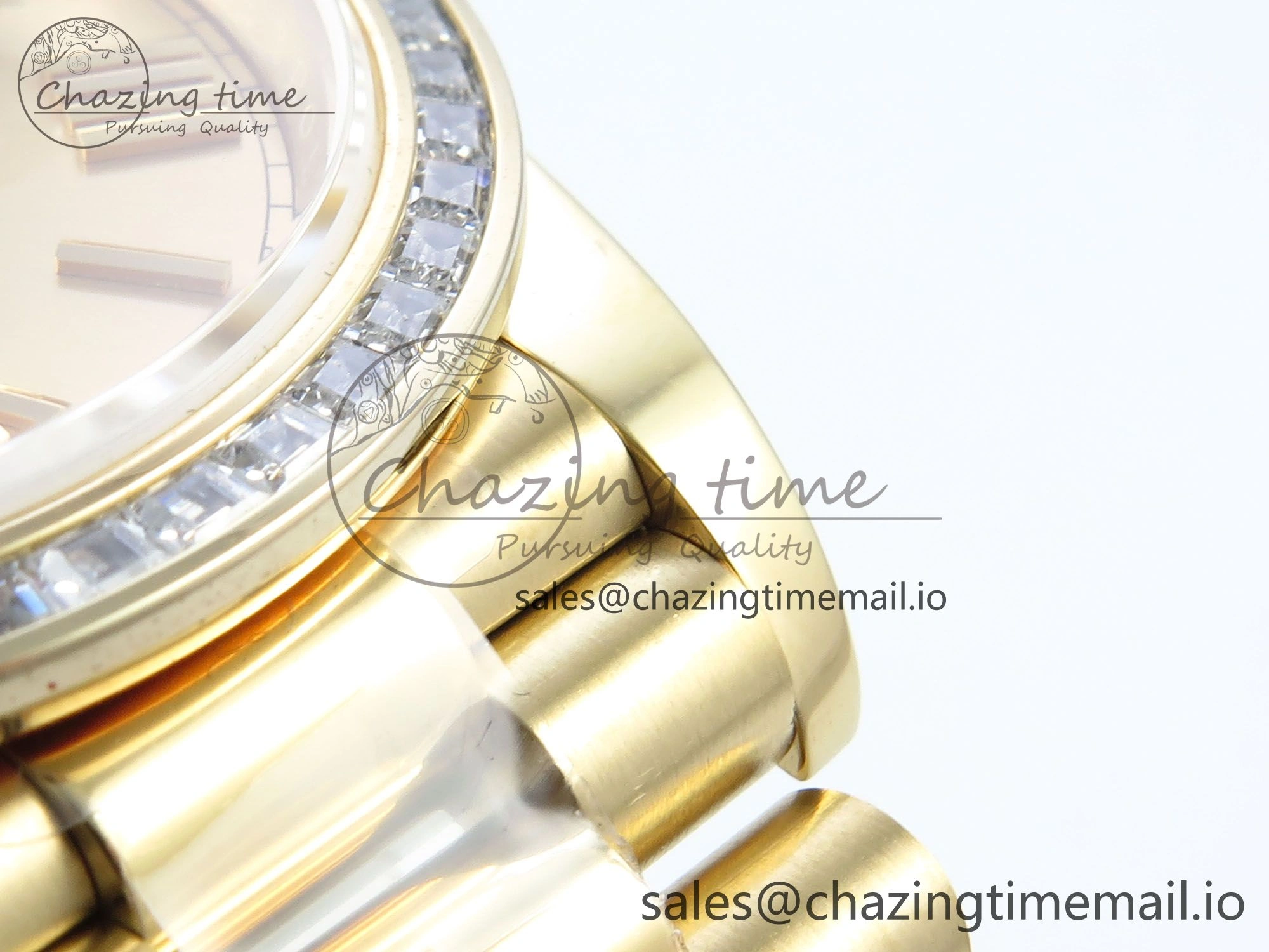 DayDate 40 YG QF 1:1 Best Edition YG Roman Dial Diamonds Bezel on President Bracelet A2836 V5 (Gain Weight)