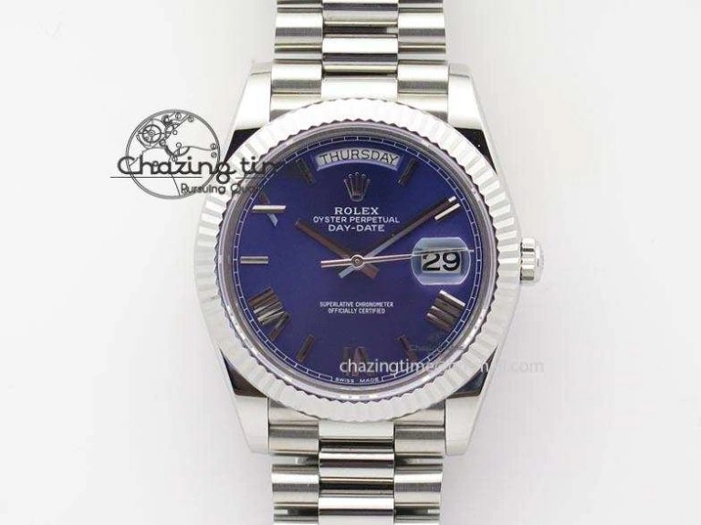 DayDate 40mm BP-Maker 228206 SS Blue Roman Dial (Fluted Bezel) On SS Bracelet ETA2836