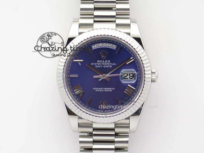 DayDate 40mm BP-Maker 228206 SS Blue Roman Dial (Fluted Bezel) On SS Bracelet ETA2836