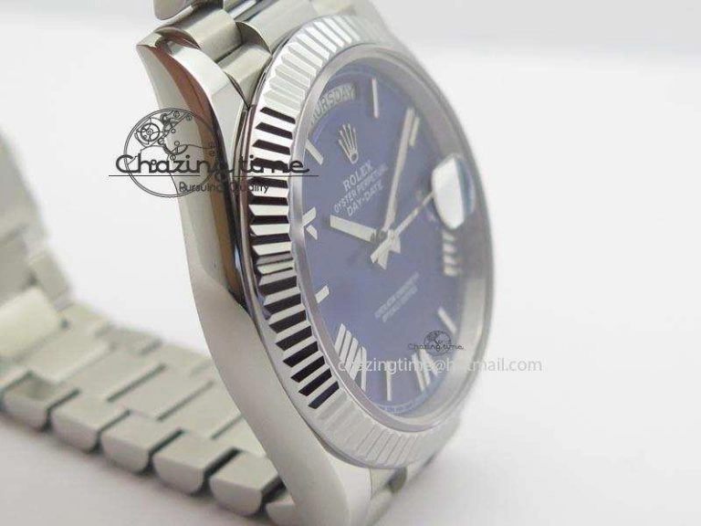 DayDate 40mm BP-Maker 228206 SS Blue Roman Dial (Fluted Bezel) On SS Bracelet ETA2836