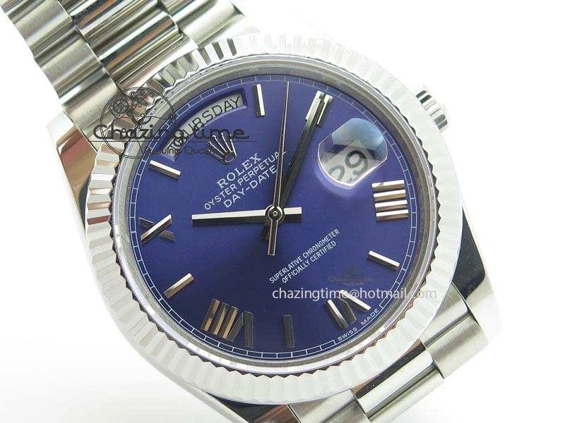 DayDate 40mm BP-Maker 228206 SS Blue Roman Dial (Fluted Bezel) On SS Bracelet ETA2836