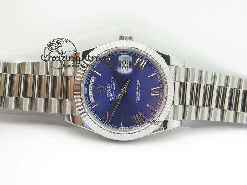 DayDate 40mm BP-Maker 228206 SS Blue Roman Dial (Fluted Bezel) On SS Bracelet ETA2836