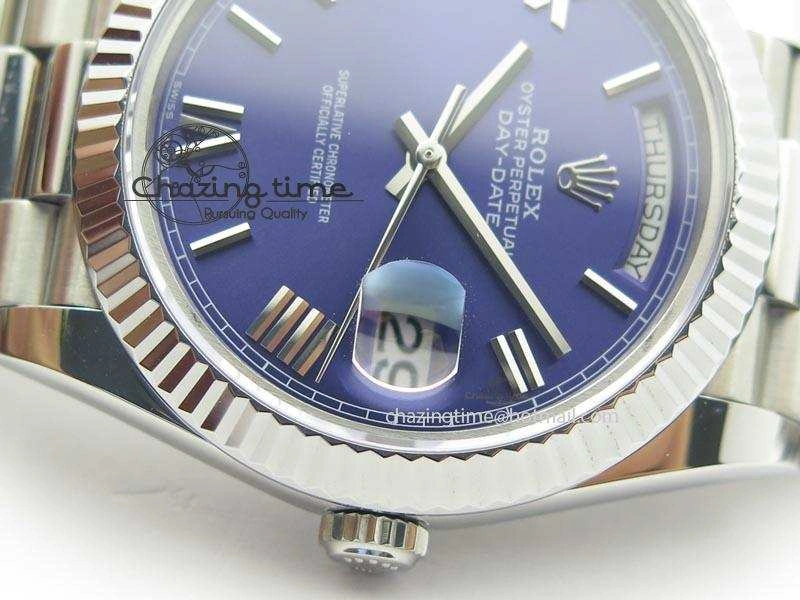 DayDate 40mm BP-Maker 228206 SS Blue Roman Dial (Fluted Bezel) On SS Bracelet ETA2836