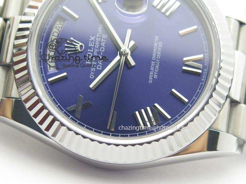 DayDate 40mm BP-Maker 228206 SS Blue Roman Dial (Fluted Bezel) On SS Bracelet ETA2836