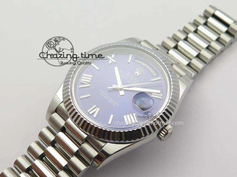 DayDate 40mm BP-Maker 228206 SS Blue Roman Dial (Fluted Bezel) On SS Bracelet ETA2836
